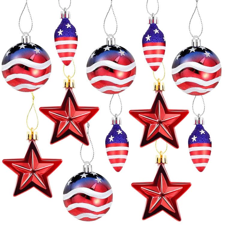 12 Pcs Patriotic Hanging Ornaments - Red White Blue Star Decorations for 4th of July, Independence Day, Veterans Day & Christmas Tree Decor | Perfect for Holiday Parties, Home Decor & Patriotic Celebrations