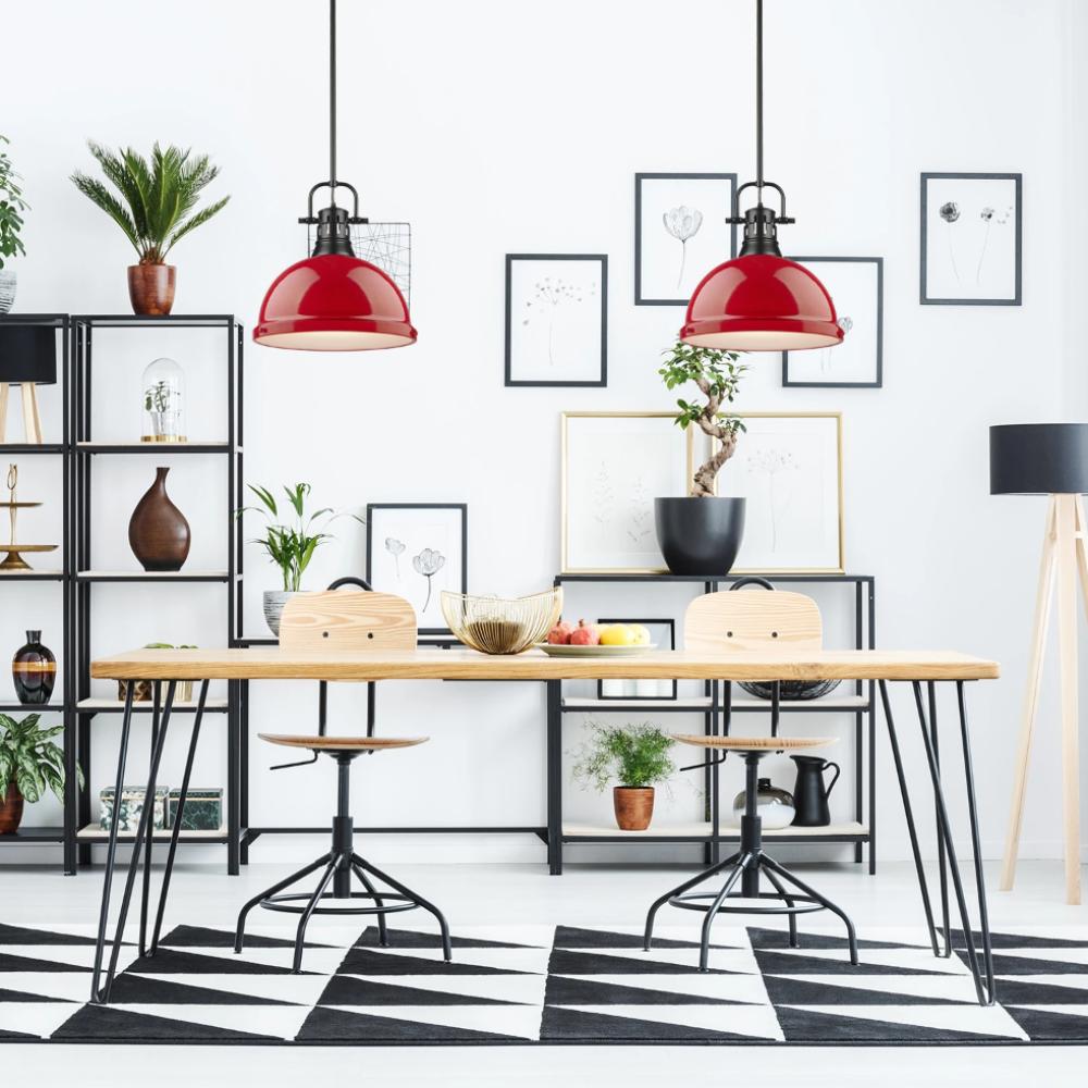 Elm Large Matte Black Pendant Light with Rod - Modern Farmhouse Ceiling Lighting for Dining Room, Kitchen, or Bedroom
