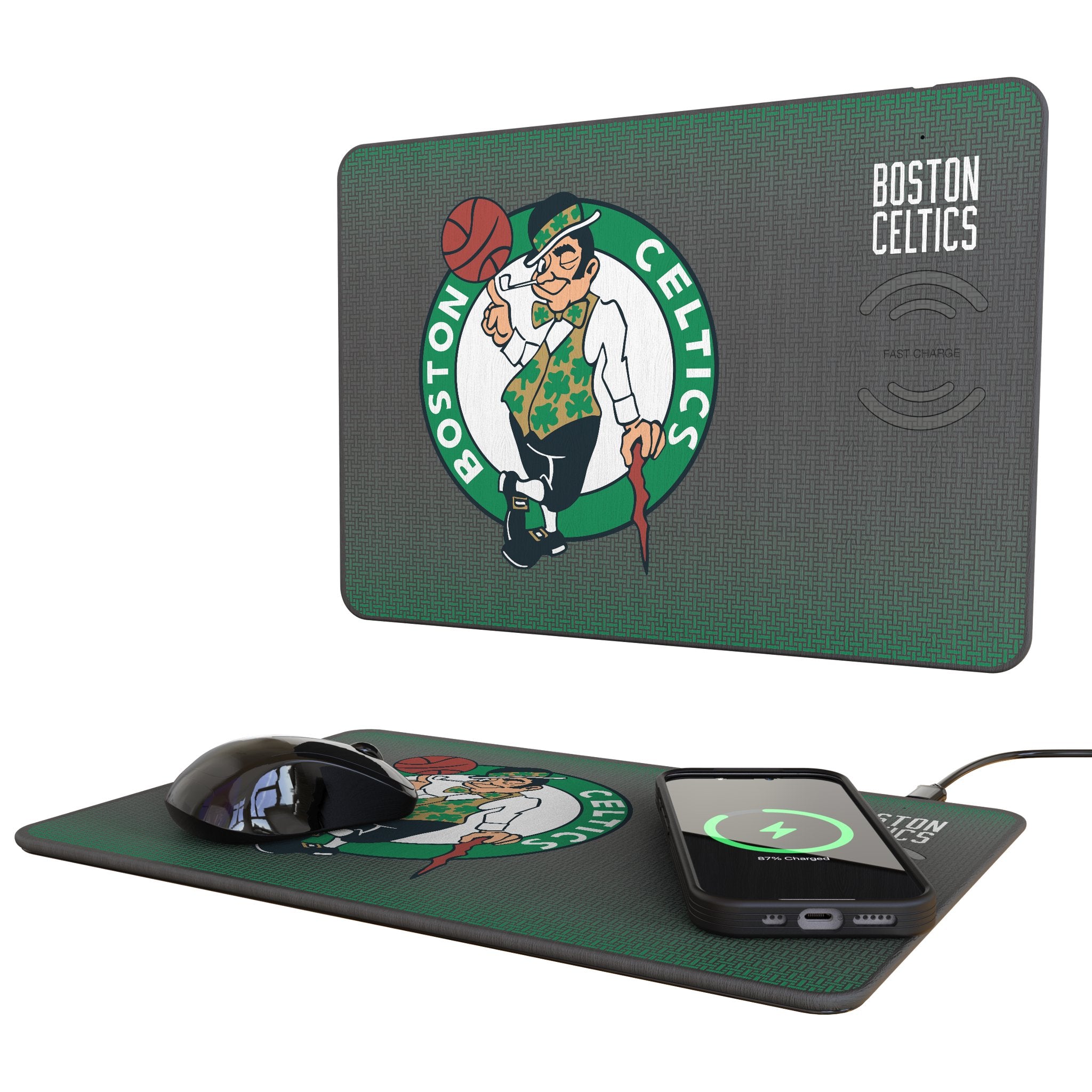 Boston Celtics 15W Wireless Charger & Mouse Pad - Fast Qi Charging for Phones, Gaming & Office Desk Accessories - Perfect for Celtics Fans, Home & Work Setup
