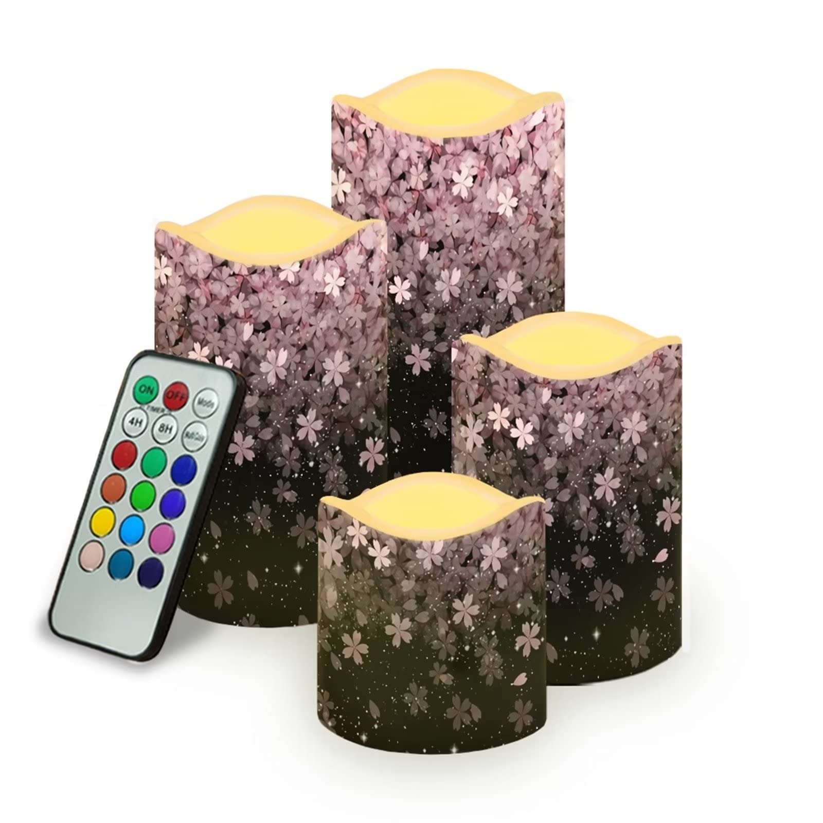 Battery Operated Cherry Blossom LED Candles - 4 Pack Flameless Candles for Home & Office Decor