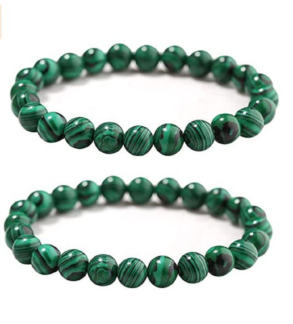 Natural Malachite Stretch Bracelet Set - Handmade Gemstone Beaded Yoga Bracelets for Women & Men - Healing Crystal Stone Jewelry for Meditation, Spiritual Healing & Positive Energy