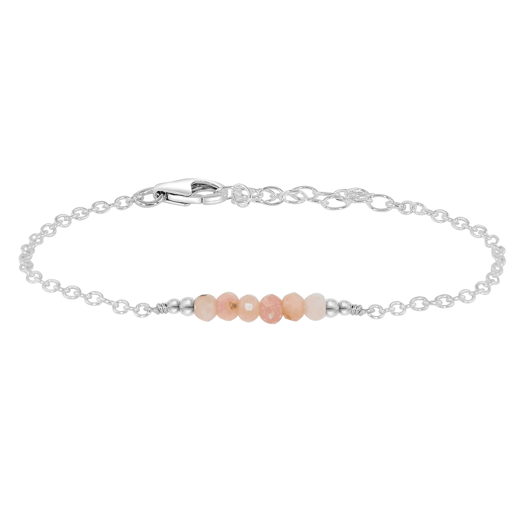 Sparkling Pink Peruvian Opal Gemstone Faceted Bead Bar Bracelet for Women - Handmade Adjustable Stretch Jewelry for Boho Fashion & Gift Giving