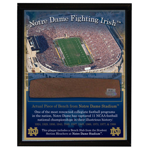 Authentic Notre Dame Game Used Bench Wood Plaque 8x10 with Stadium Image - Perfect for College Football Fans, Man Cave Decor, and Sports Memorabilia Collectors