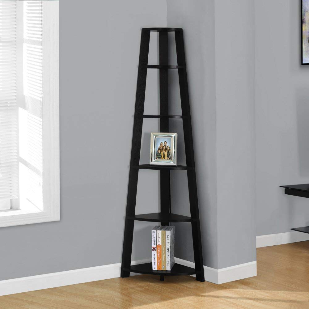 Monarch Specialties Black Corner Bookcase 72