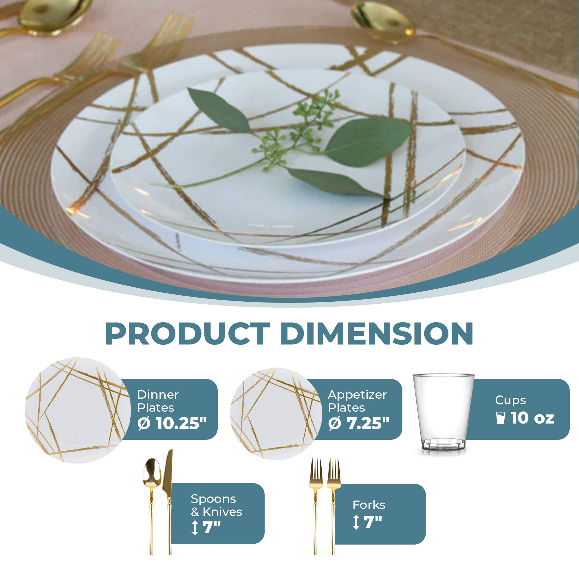 White and Gold Plastic Party Bundle - 50-Piece Disposable Cutlery Set with Forks, Knives, Spoons - Perfect for Birthday Parties, Weddings, and Events