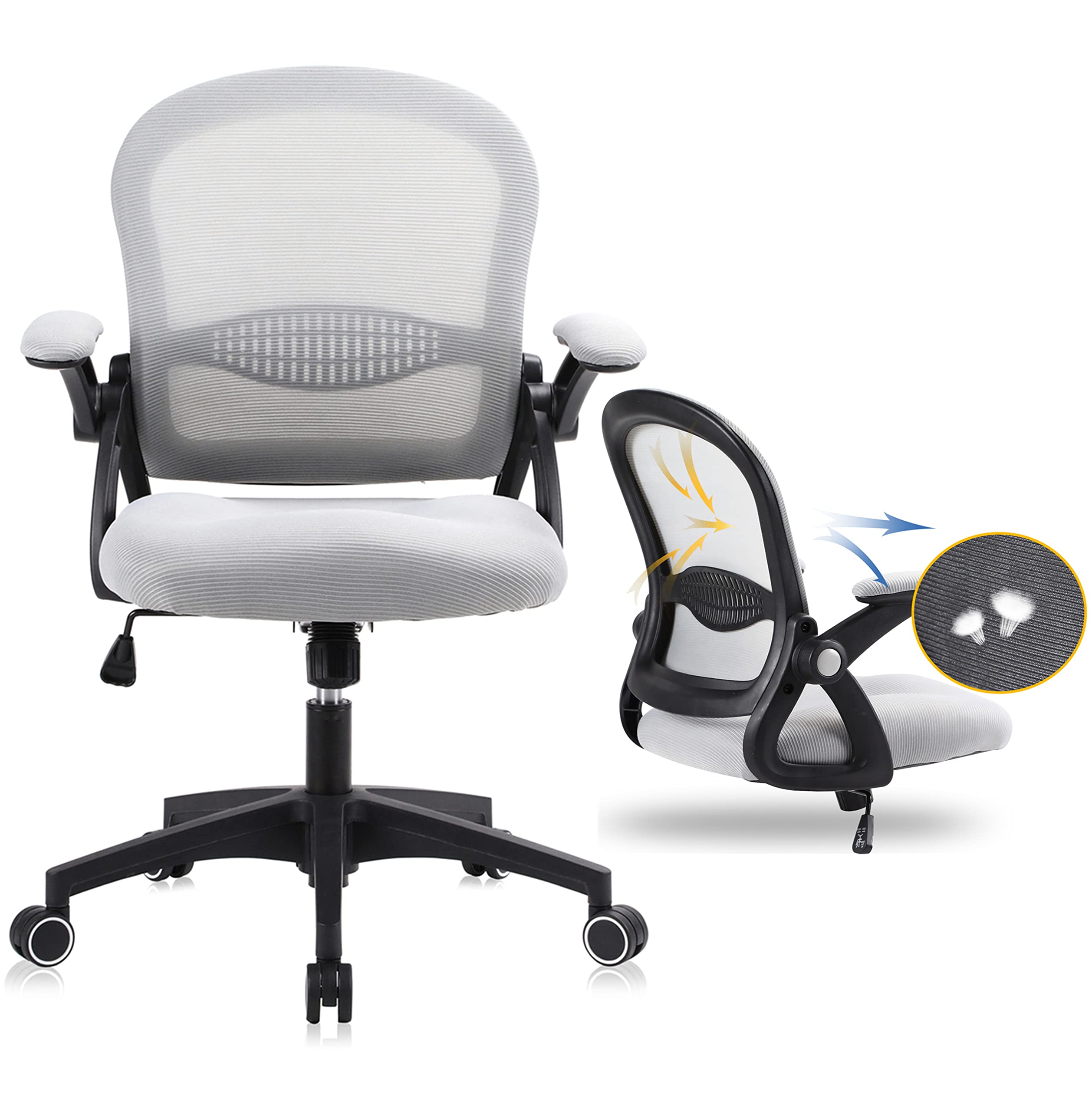 Ergonomic Office Chair with Lumbar Support - Adjustable Swivel Computer Desk Chair with Flip-Up Armrests for Home, Office & Conference Room - Comfortable Gaming & Work Chair for Teens & Adults (Gray)