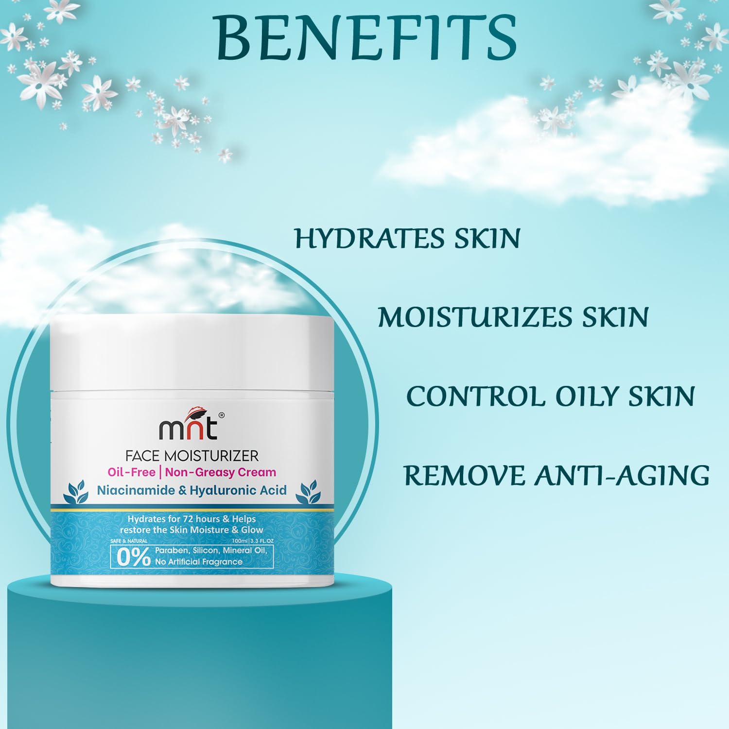 Niacinamide & Hyaluronic Acid Face Moisturizer Cream - Hydrating & Plumping Anti-Aging Skin Care for Dry Skin | Non-Greasy, Oil-Free Formula | 100g | Perfect for Daily Hydration & Nighttime Skin Repair