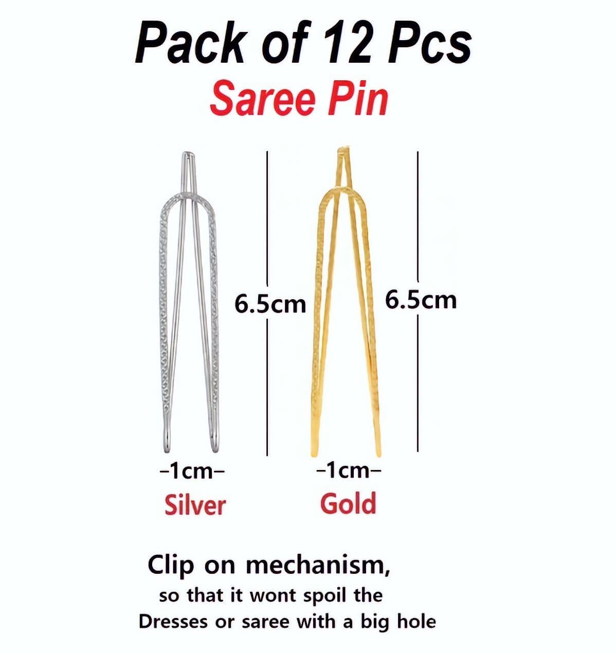 VAMA Strong Metal Saree Hijab Pallu Dupatta Chunari Pins - Multi-Purpose Clip On Brooch for Women | Perfect for Saree Draping, Hijab Styling & Dupatta Securing