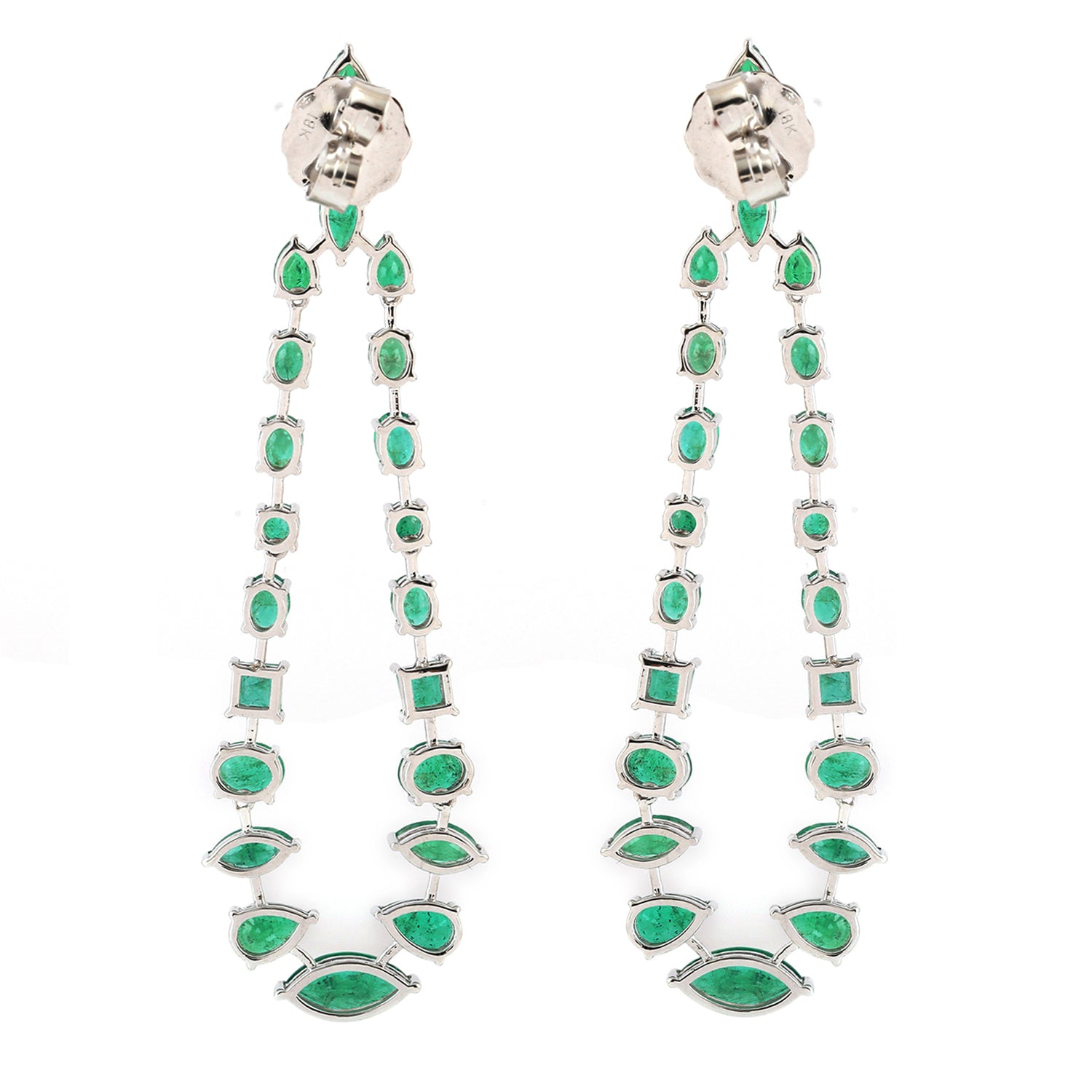 18K White Gold Emerald Gemstone Designer Chandelier Earrings for Women - Perfect for Weddings, Parties & Special Occasions