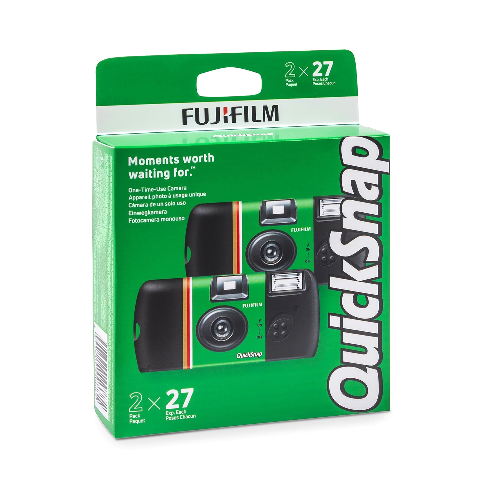 Fujifilm Quicksnap Flash 400 Disposable 35mm Camera with Built-in Flash - 27 Exposures, 2 Pack (Green) - Perfect for Parties, Travel & Outdoor Adventures
