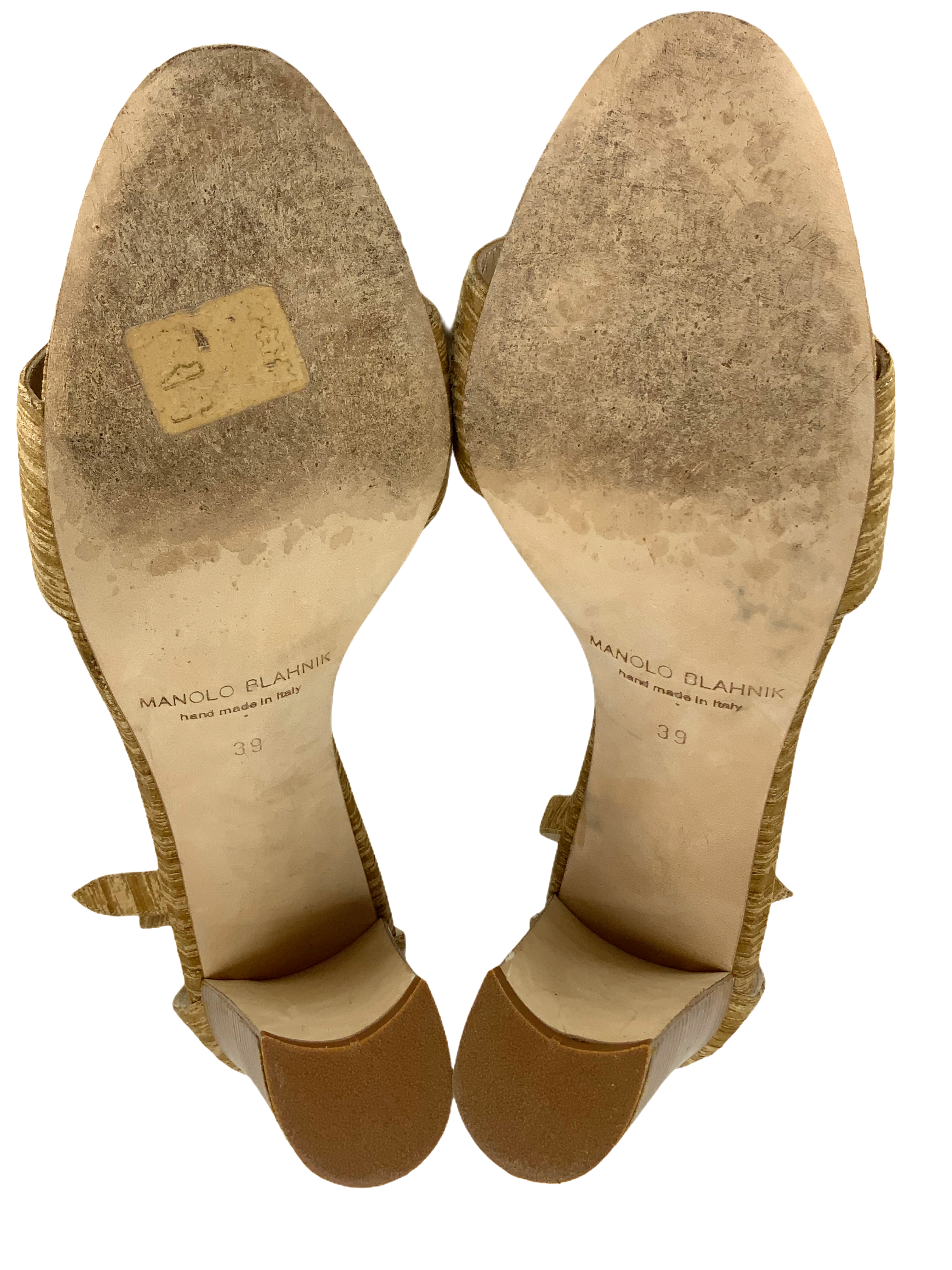 Manolo Blahnik Women's Size 9 Natural Raw Silk Ankle Strap Block Heel Sandals - Perfect for Weddings, Parties & Summer Outfits