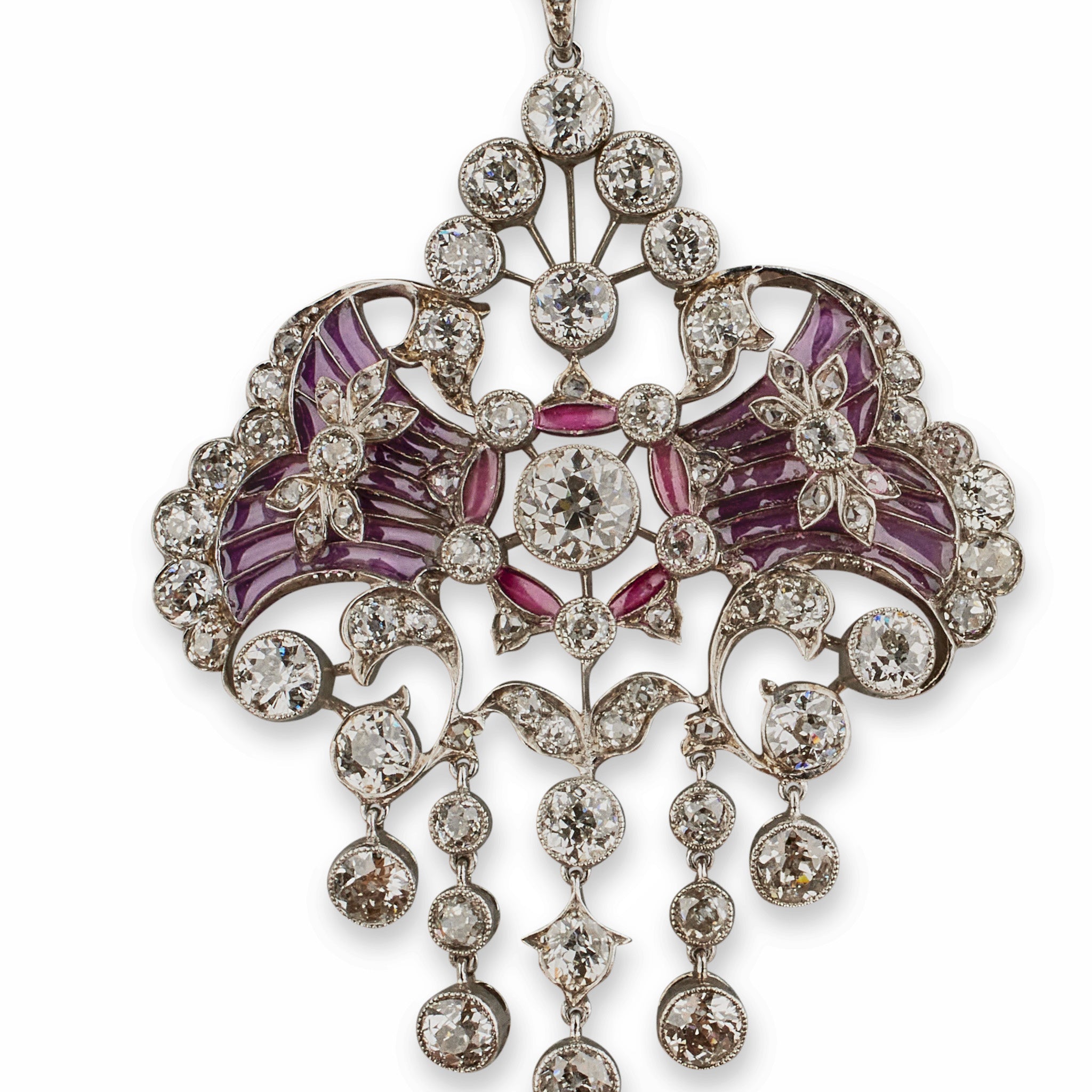 Exquisite Edwardian Diamond & Plique à Jour Enamel Pendant Necklace - Vintage Jewelry for Weddings, Anniversaries & Special Occasions