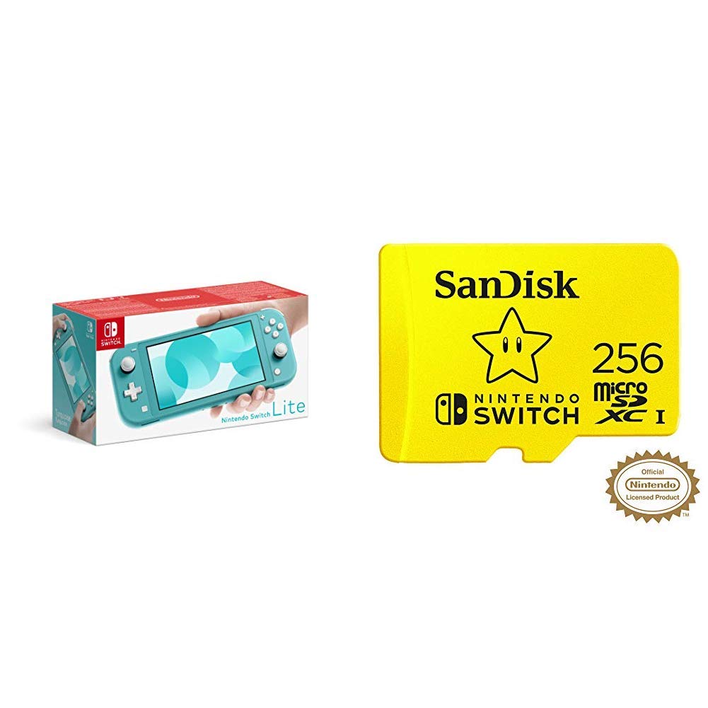 Nintendo Switch Lite - Turquoise Blue Handheld Console with SanDisk 256GB MicroSDXC Card - Portable Gaming for Travel, Commuting & Home Entertainment