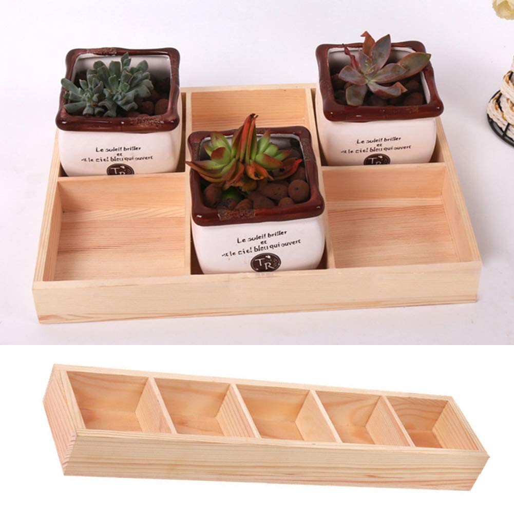 Walbest Succulent Plant Pot - Multi Grid Wooden Flower Planter Box with 3 Grids for Bonsai, Desktop Storage & Home Decor | Perfect for Office, Living Room & Indoor Plants