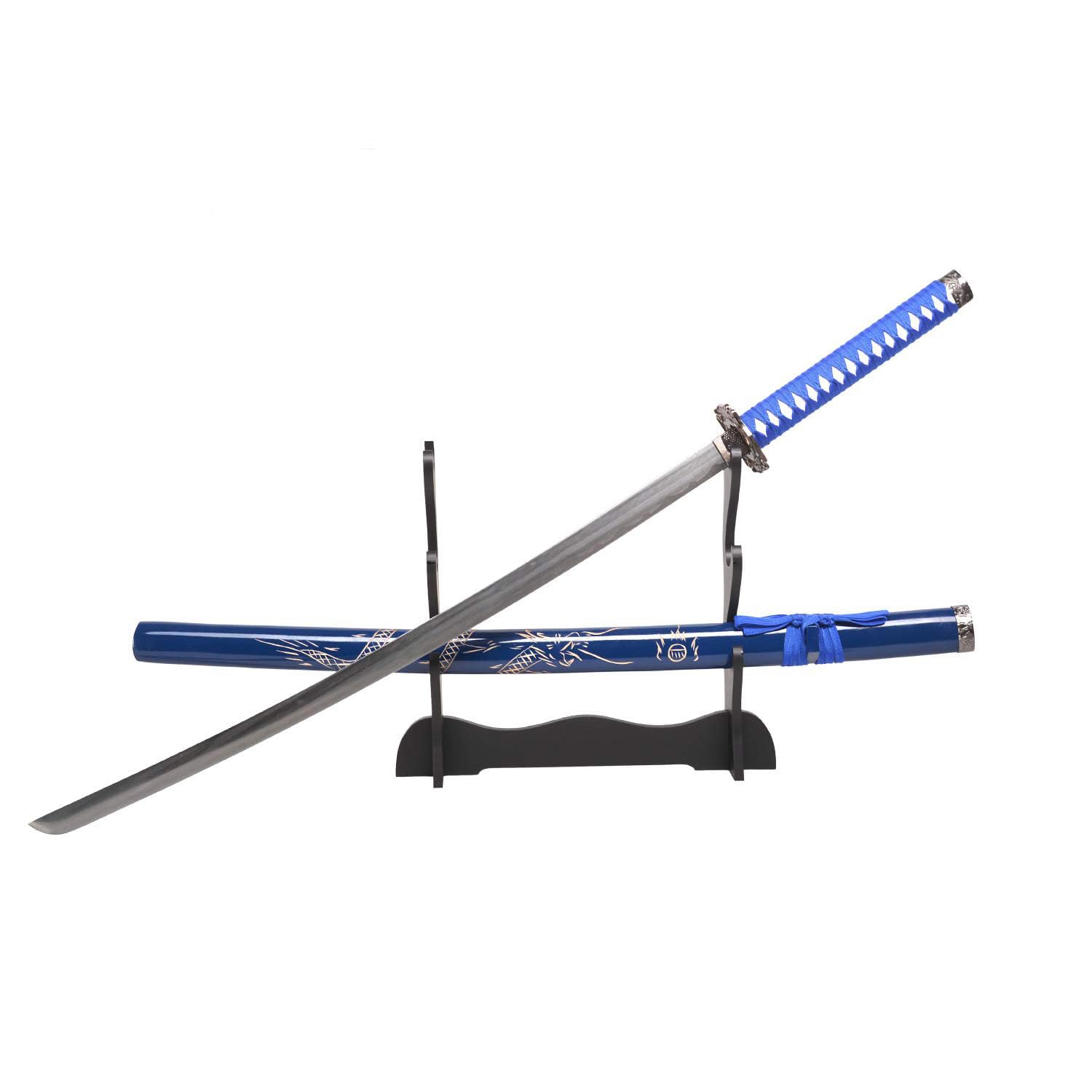 Authentic Hand-Forged Katana Samurai Sword Set - 3-Piece Razor Sharp Anime Swords with Blue Scabbard | Perfect for Cosplay, Martial Arts Training & Collectors