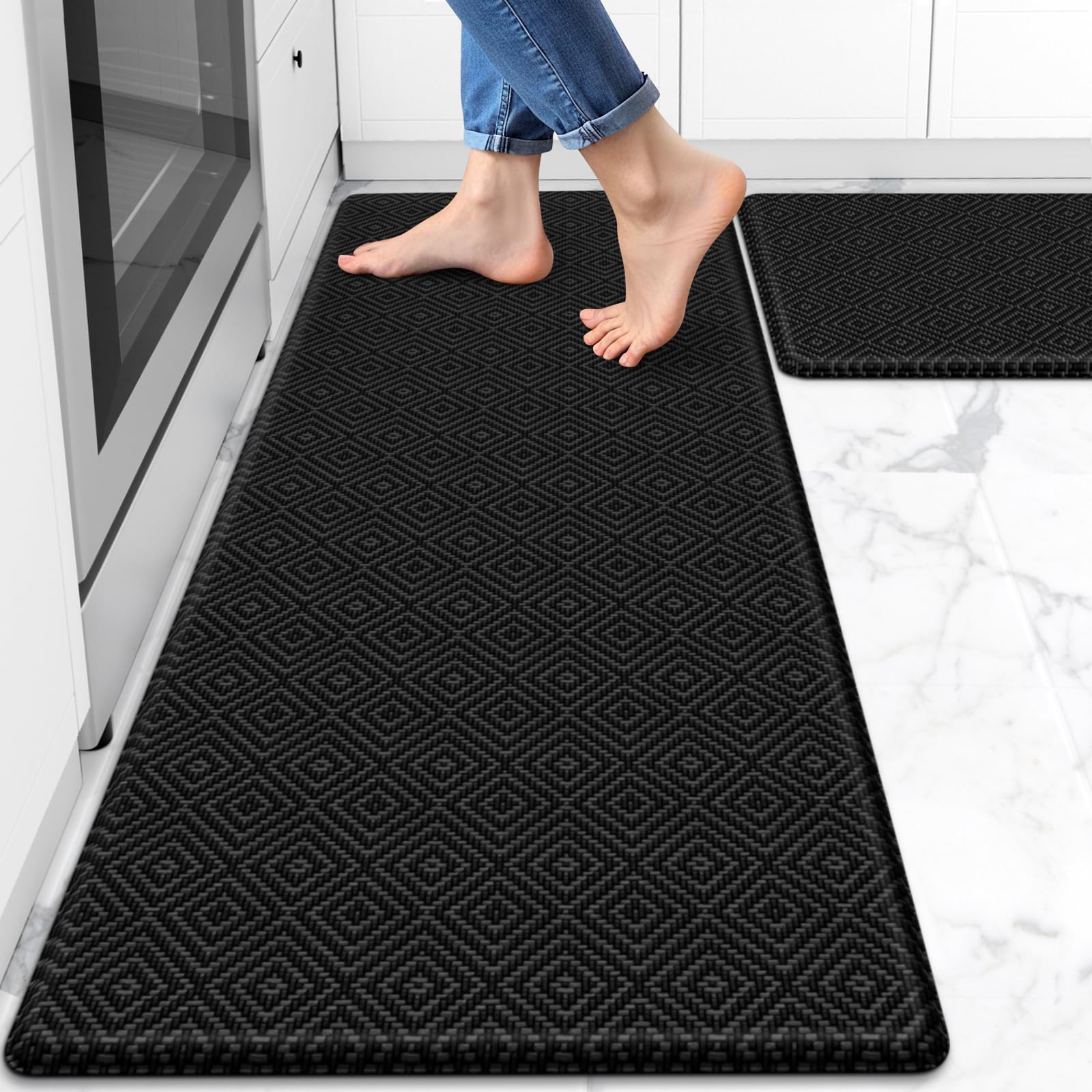 Premium Anti-Fatigue Kitchen Mat Set (2-Pack) - Cushioned, Waterproof Standing Desk Mats 17.3