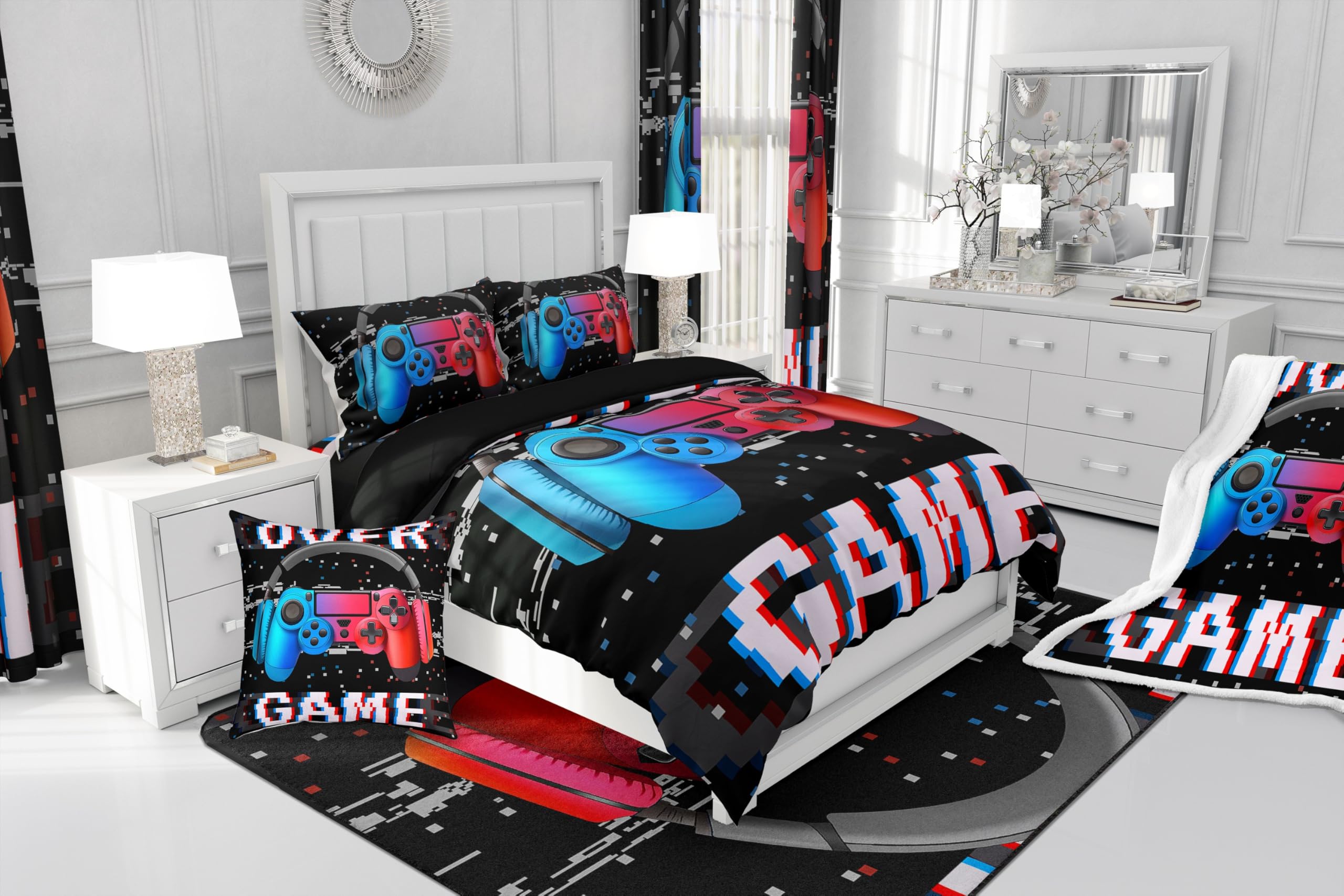 Erosebridal Girls & Boys Gaming Comforter Set - Full Size Toddler Bedding with Red & Blue Design | Perfect for Kids' Rooms, Gaming Themed Bedrooms & Sleepovers