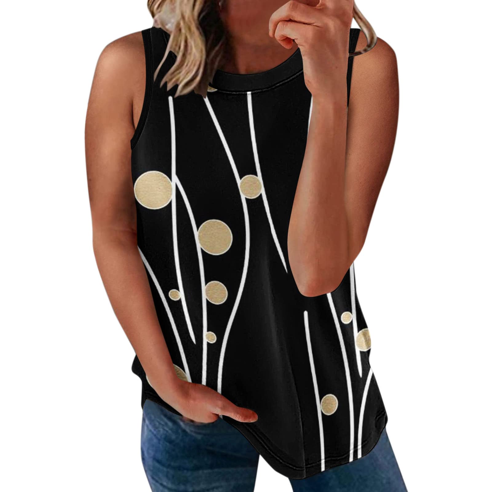 Women's Casual Sleeveless Graphic Tank Tops - Summer Crew Neck Basic Black Shirts for Women - Perfect for Beach, Vacation, and Everyday Wear