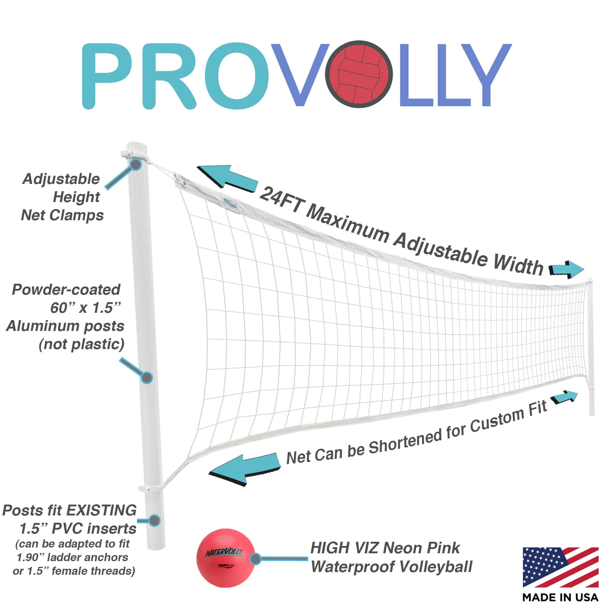 Dunn-Rite ProVolly Retrofit Pool Volleyball Kit - Premium In-Ground Pool Volleyball Set for Backyard & Resort Fun | Perfect for Summer Parties, Family Games & Water Sports