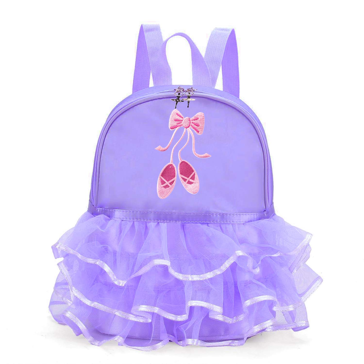 ORIDOOR Girls Ballet Dance Duffel Bag - Cute Tutu Dress Backpack with Pink Lace for Ballerina, Purple Dance Bag for Ballet Class, Recital & Dance Competition