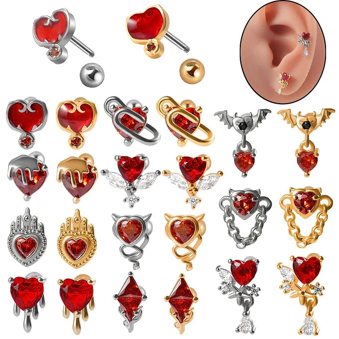 20G Cartilage Earrings - AngelHeart Conch Earrings & Devil Earrings | DL056 | Trendy Body Jewelry for Piercing Lovers, Perfect for Parties, Concerts and Everyday Wear