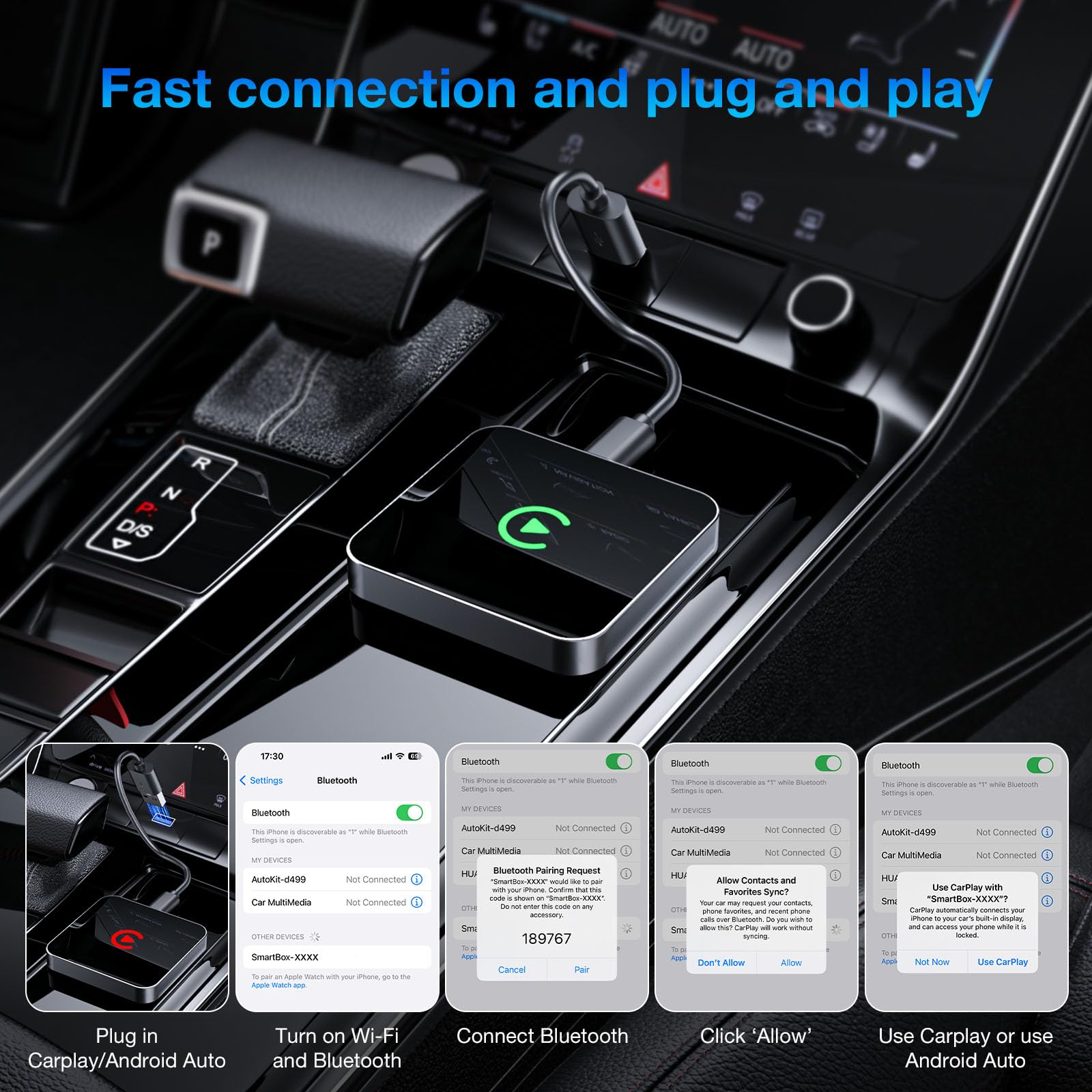 Wireless Apple CarPlay & Android Auto Adapter - 2025 Plug & Play Bluetooth Dongle for iPhone iOS 10+/Android 11+ - Convert Wired to Wireless CarPlay - Perfect for Tesla, Toyota, Honda & More Cars