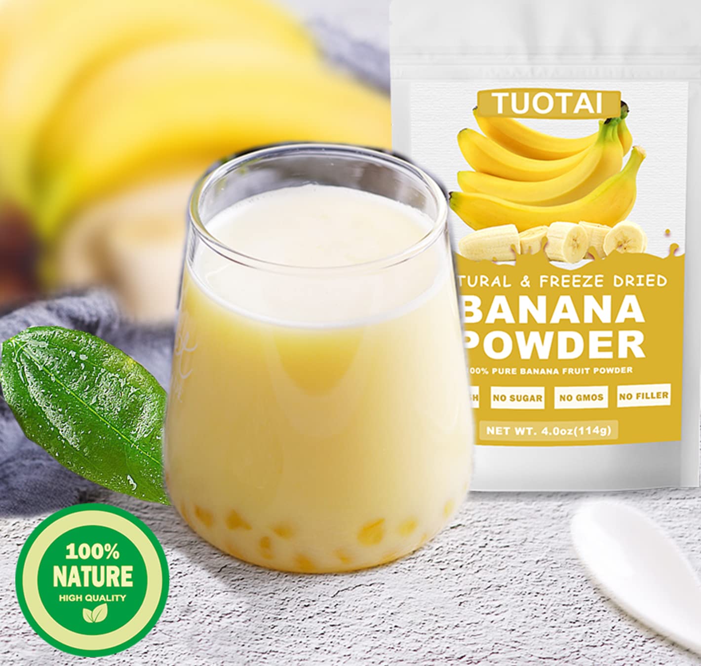 Freeze Dried Banana Powder 4oz - 100% Natural Banana Fruit Powder for Baking, Smoothies, Cakes & Healthy Snacks - Perfect for Vegan Recipes, Protein Shakes and Dessert Toppings
