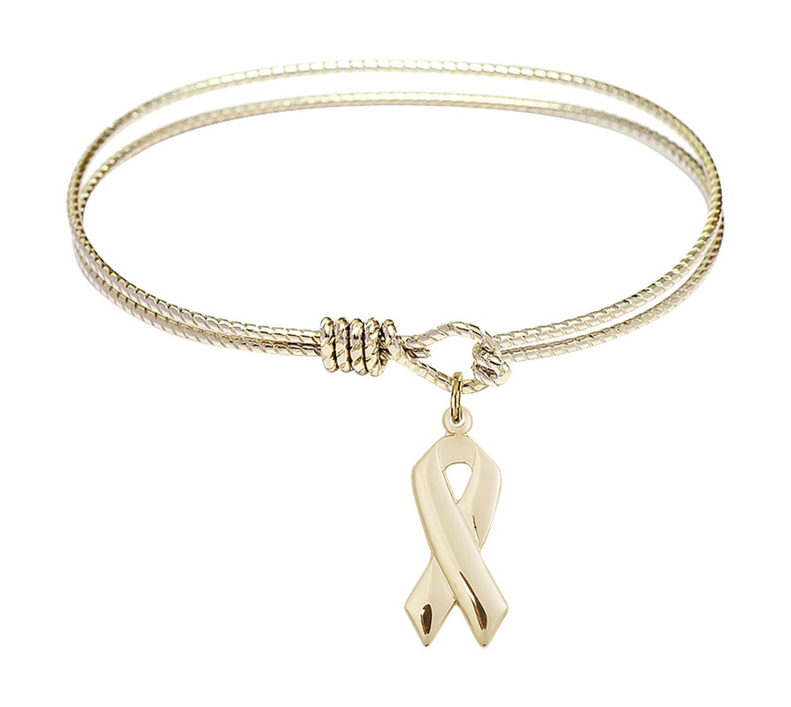 F A Dumont 6.25 Inch Oval Eye Hook Bangle Bracelet with Cancer Awareness Charm - Elegant Jewelry for Women, Zodiac Gift for Cancer Sign, Perfect for Awareness Events & Everyday Wear