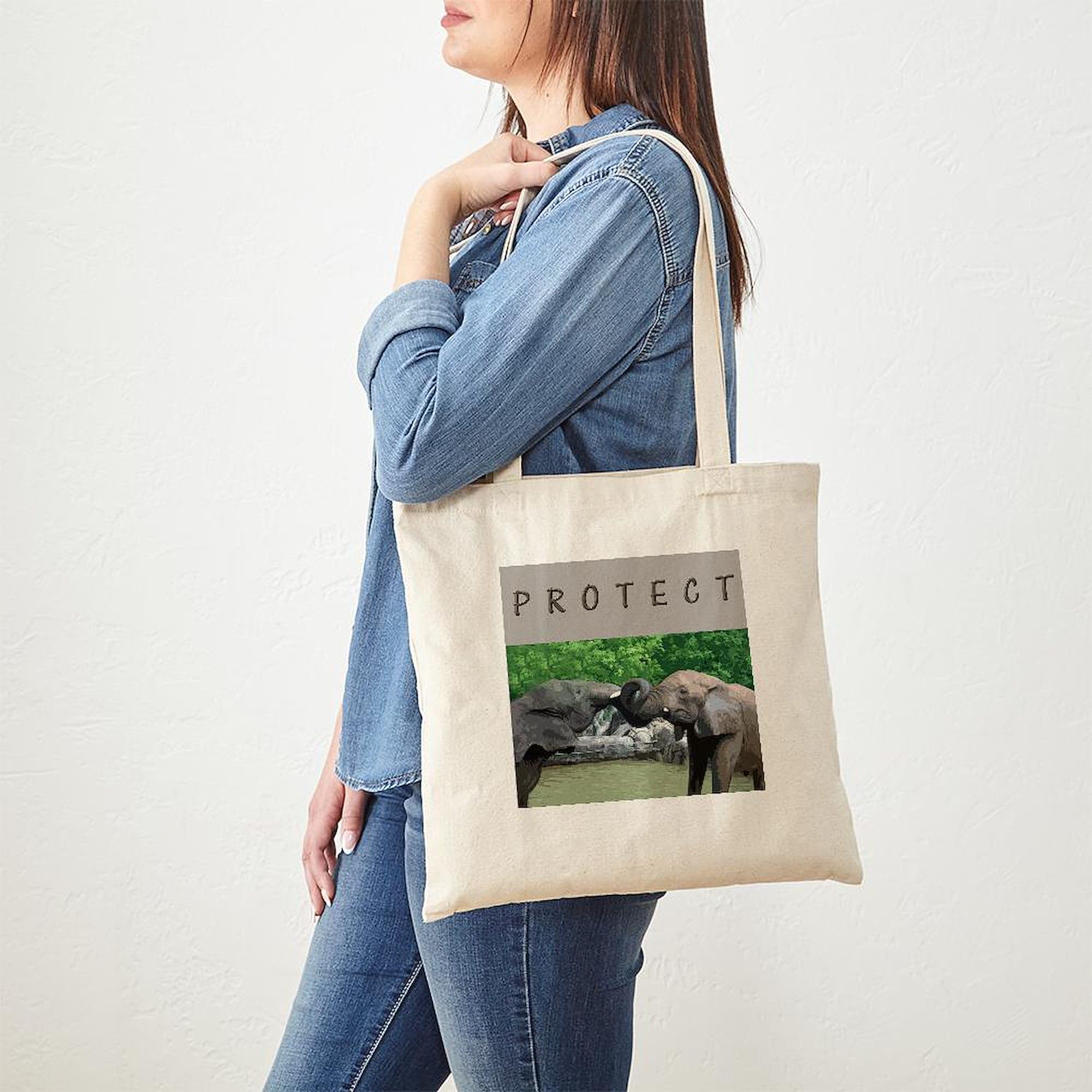African Elephant Canvas Tote Bag - Eco-Friendly Reusable Shopping Bag for Groceries, Beach & Everyday Use | Durable Natural Cotton Carryall