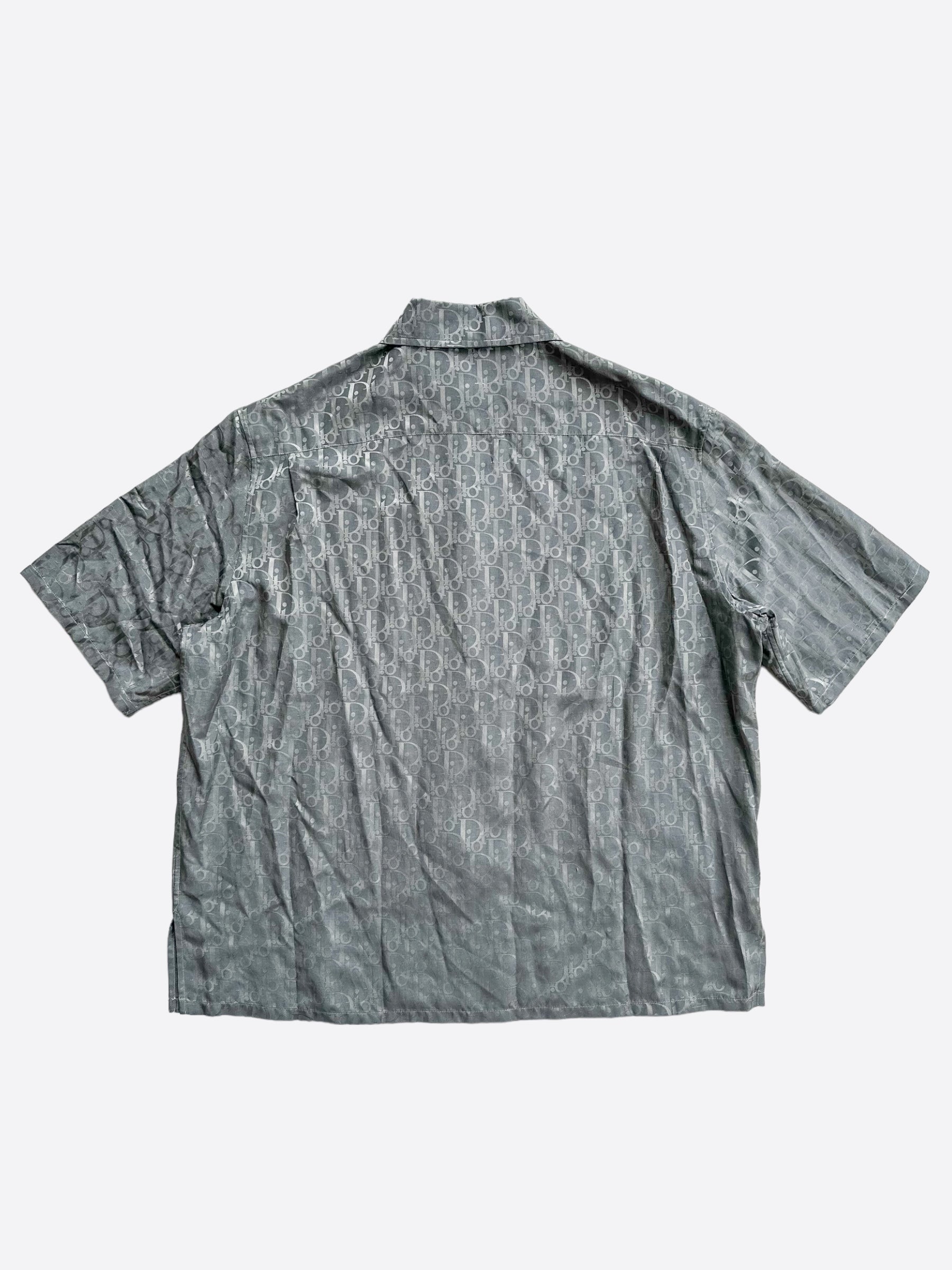 Dior Grey Oblique Silk Button Up Shirt for Men - Luxury Designer Dress Shirt for Business & Formal Occasions