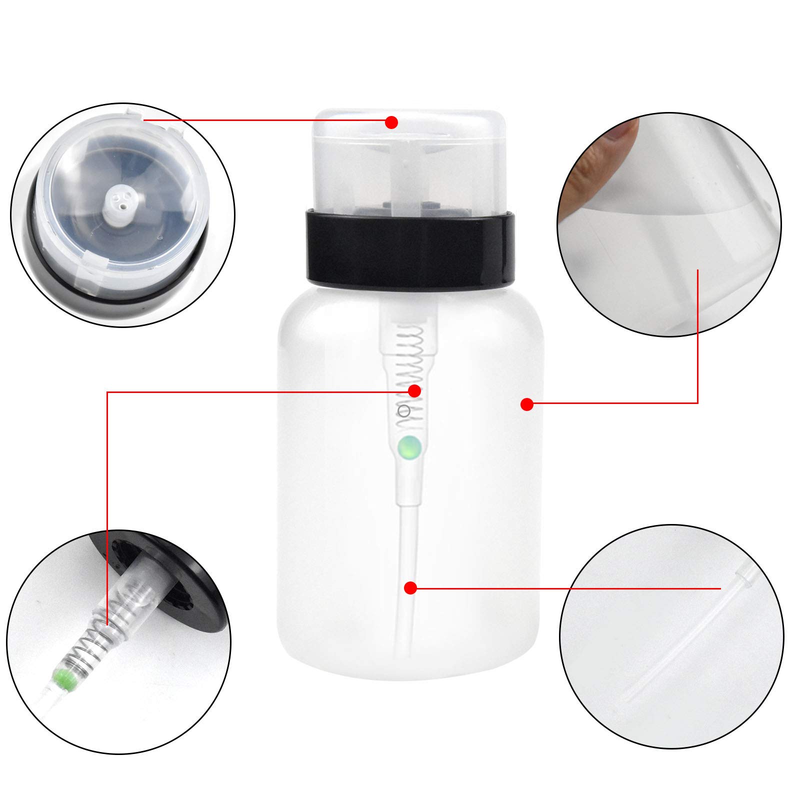 KYSUN 2 Pack 200ml Push Down Empty Bottles for Nail Art Liquid, Polish Remover & Makeup Dispenser - Black & White - Perfect for Salon, Home DIY & Professional Nail Care