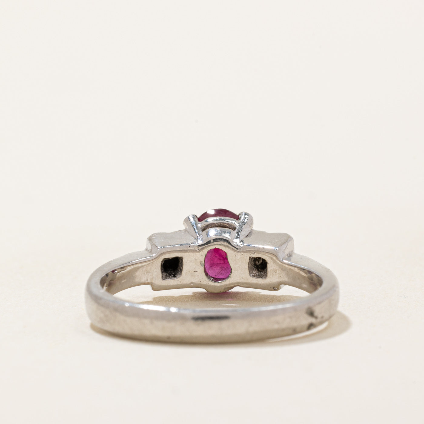 Exquisite 0.65ct Ruby & Diamond Three Stone Ring (0.10ctw) - Size 6 | Elegant Engagement, Anniversary or Gift Jewelry for Women