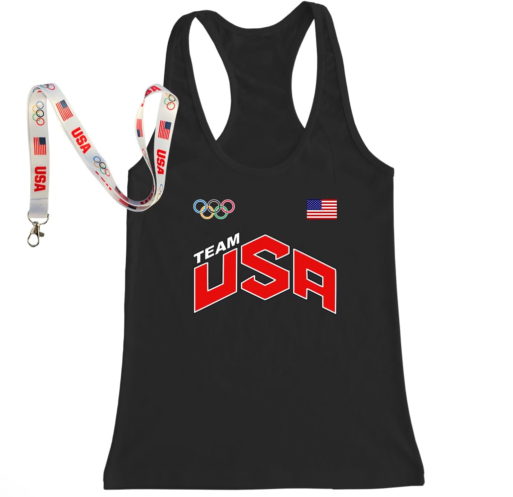 FTD Apparel Women's USA Fitted Racerback Tank Top - Slim Fit Workout Shirt for Yoga, Gym & Running - Size Chart Included