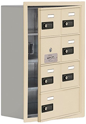 Salsbury Industries 19148-07SRC 4-Unit Recessed Mounted Cell Phone Locker with Resettable Combo Locks & 8-Inch Diameter Compartments - Sandstone Finish | Ideal for Schools, Gyms & Workplace Security Storage