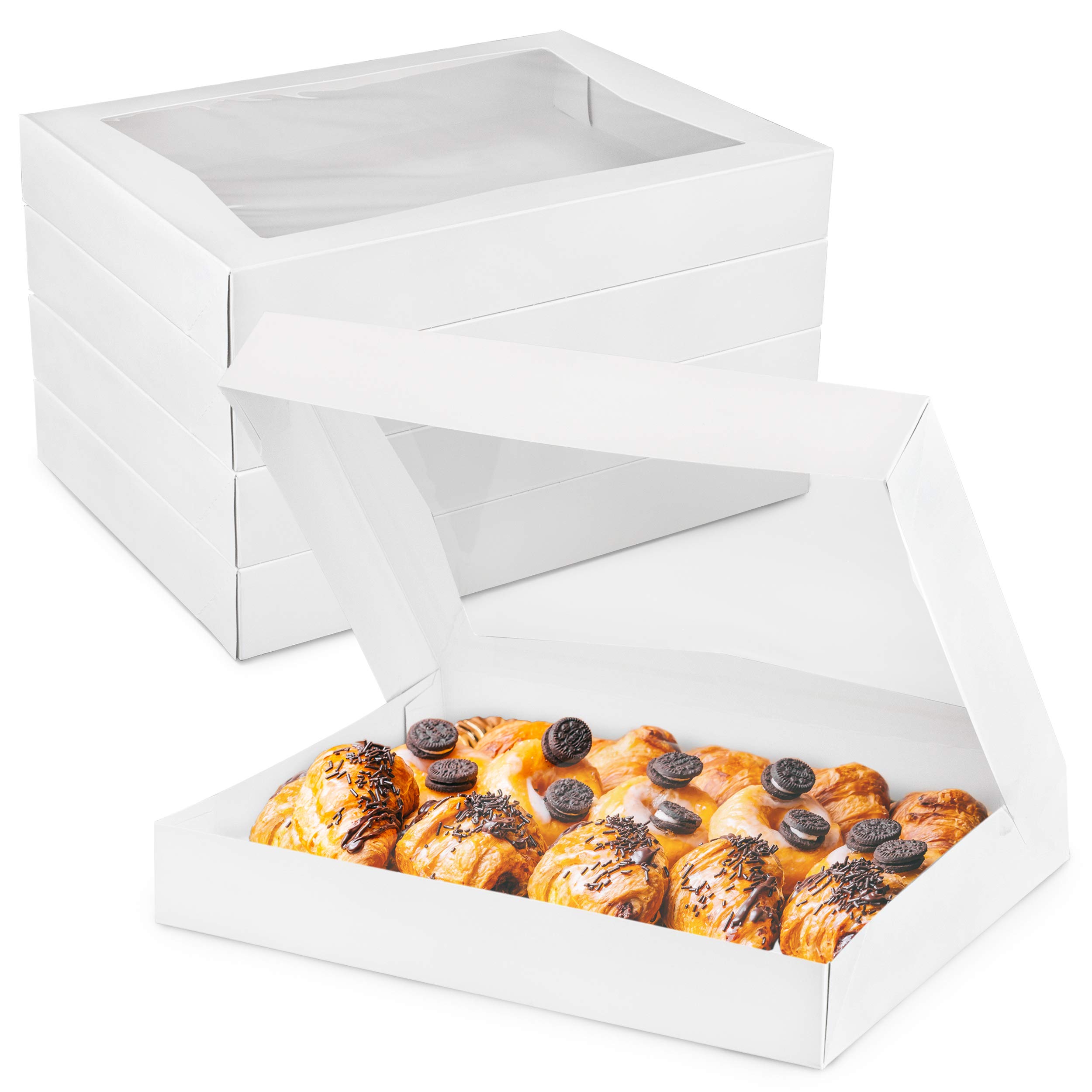 100 Pack 16x12x2.25 Inch White Bakery Boxes with Window - Perfect for 12 Donuts, Auto-Popup Cardboard Gift Packaging, Baking Containers for Cookies, Brownies, Pastries & Bread - Ideal for Bakeries, Cafes, Catering & Home Baking