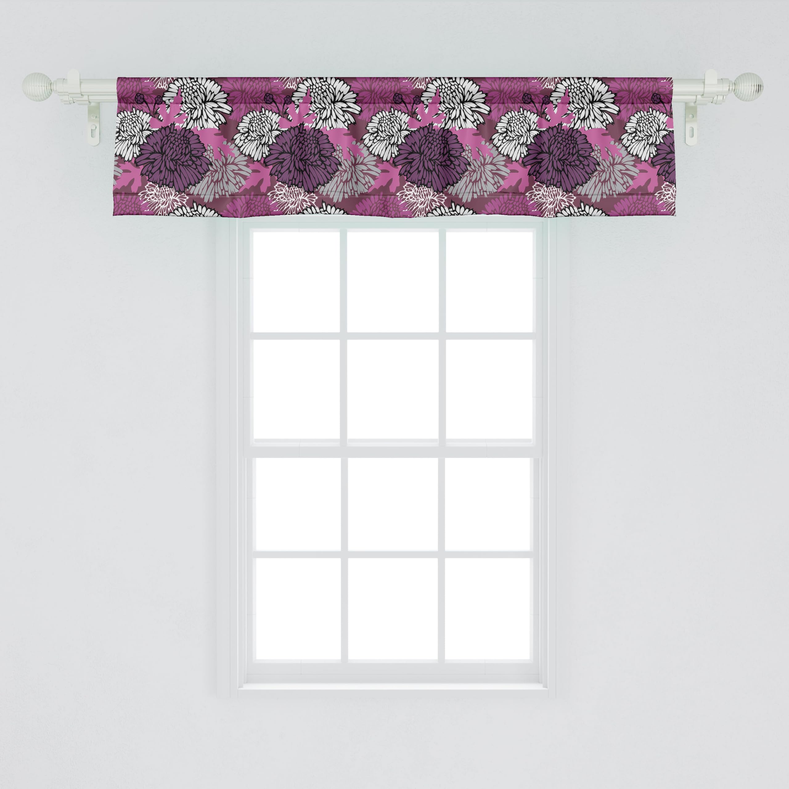 Ambesonne Purple Dahlia Window Valance - Large Chrysanthemum Floral Design with Rod Pocket, 54