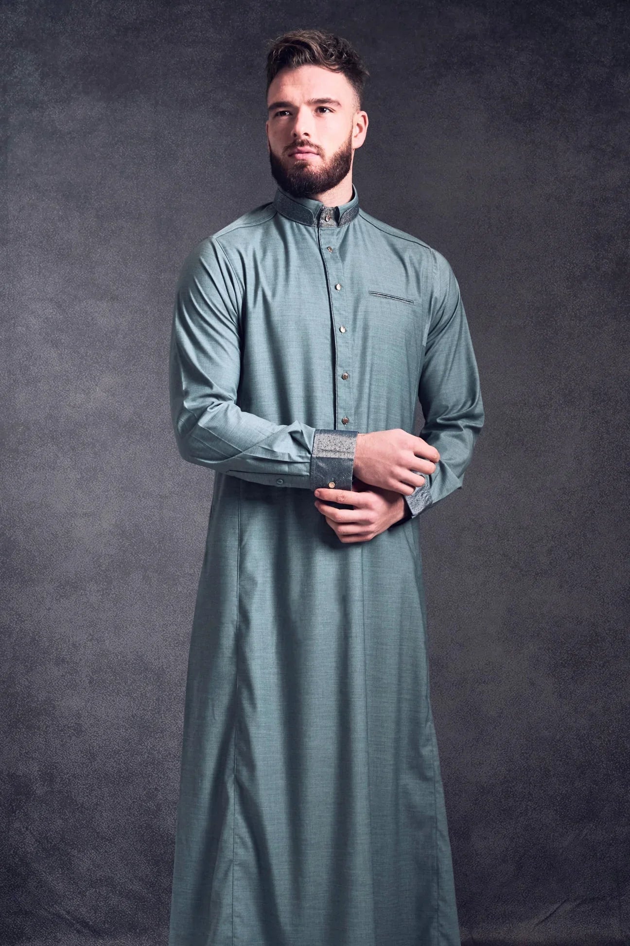 Premium Al Ameer Thobe Jubba for Men - Traditional Islamic Long Dress in Elegant Teal Color - Perfect for Eid, Ramadan & Special Occasions
