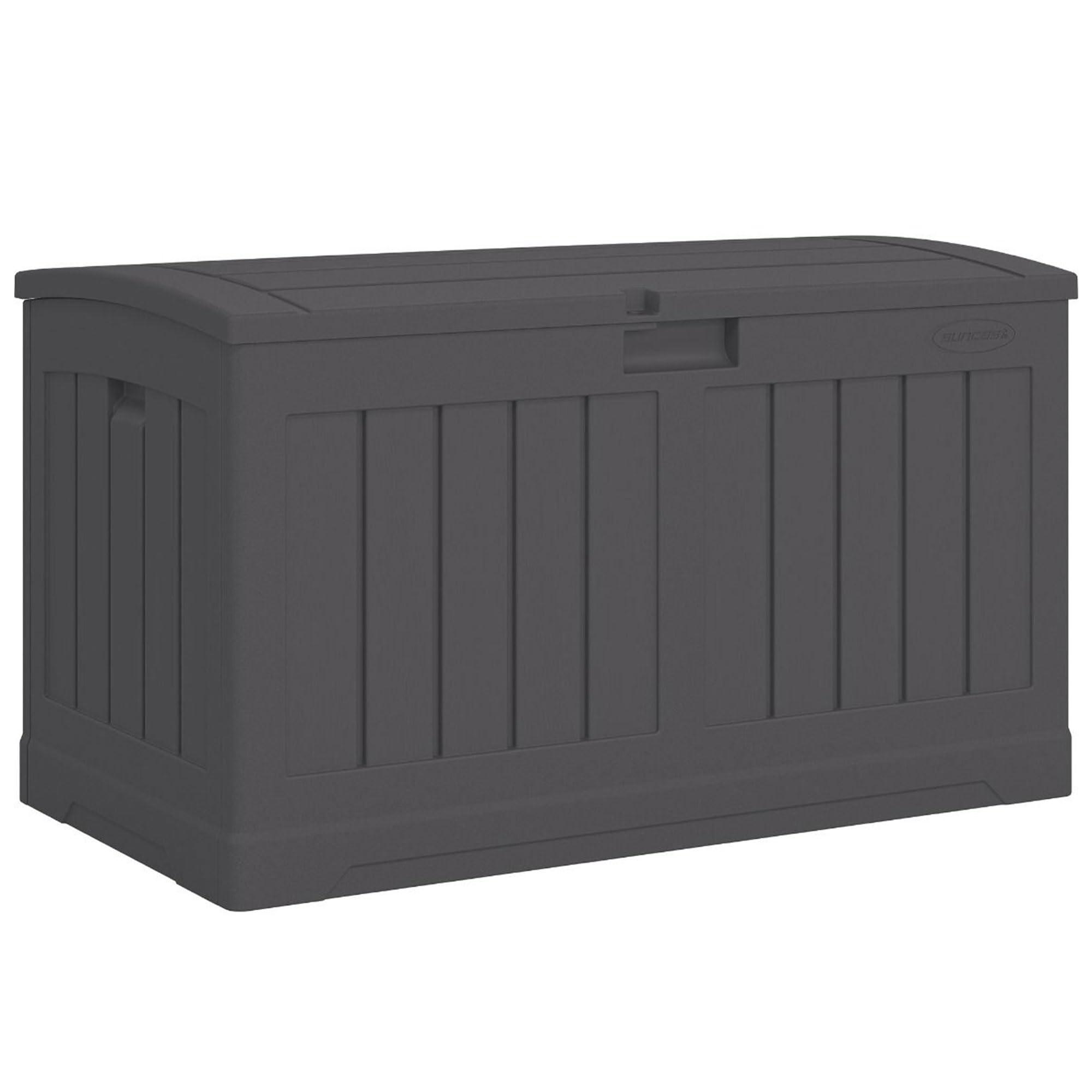 Suncast 50 Gallon All-Weather Resin Outdoor Storage Deck Box with Arched Lid - Medium Capacity Patio, Garden & Pool Storage Solution - Durable Peppercorn Design for Backyard, Deck or Poolside Organization
