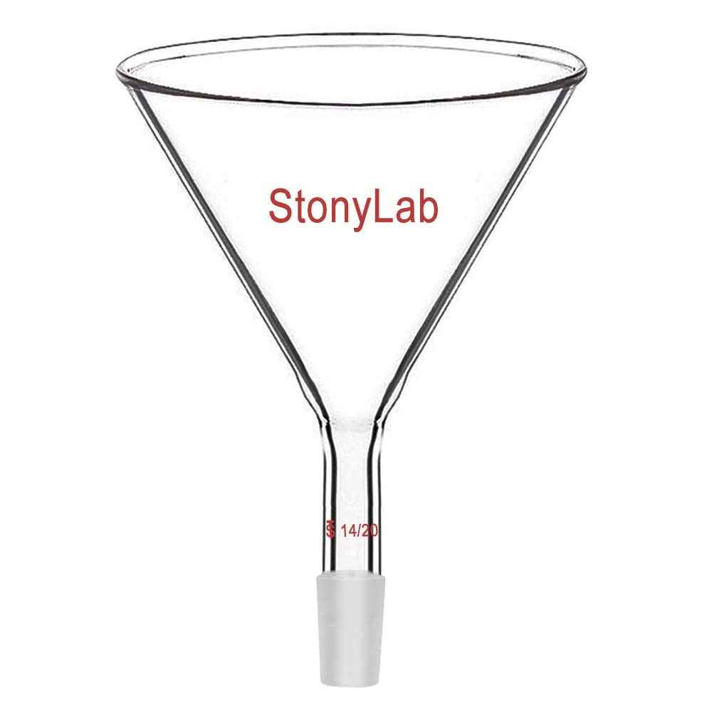 StonyLab 100mm Glass Short Stem Powder Funnel with 14/20 Inner Joint - Premium Filter Funnel for Chemistry Labs, Home Brewing & Essential Oil Distilling
