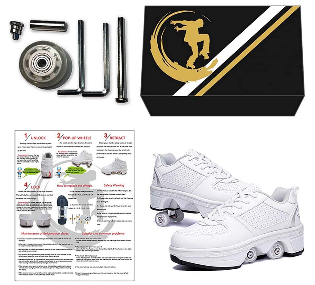 Double Deform Wheel Automatic Walking & Skating Shoes for Men, Women & Kids - 2 in 1 Removable Pulley Roller Shoes for Indoor/Outdoor Use - Perfect for Commuting, Fitness & Fun Activities