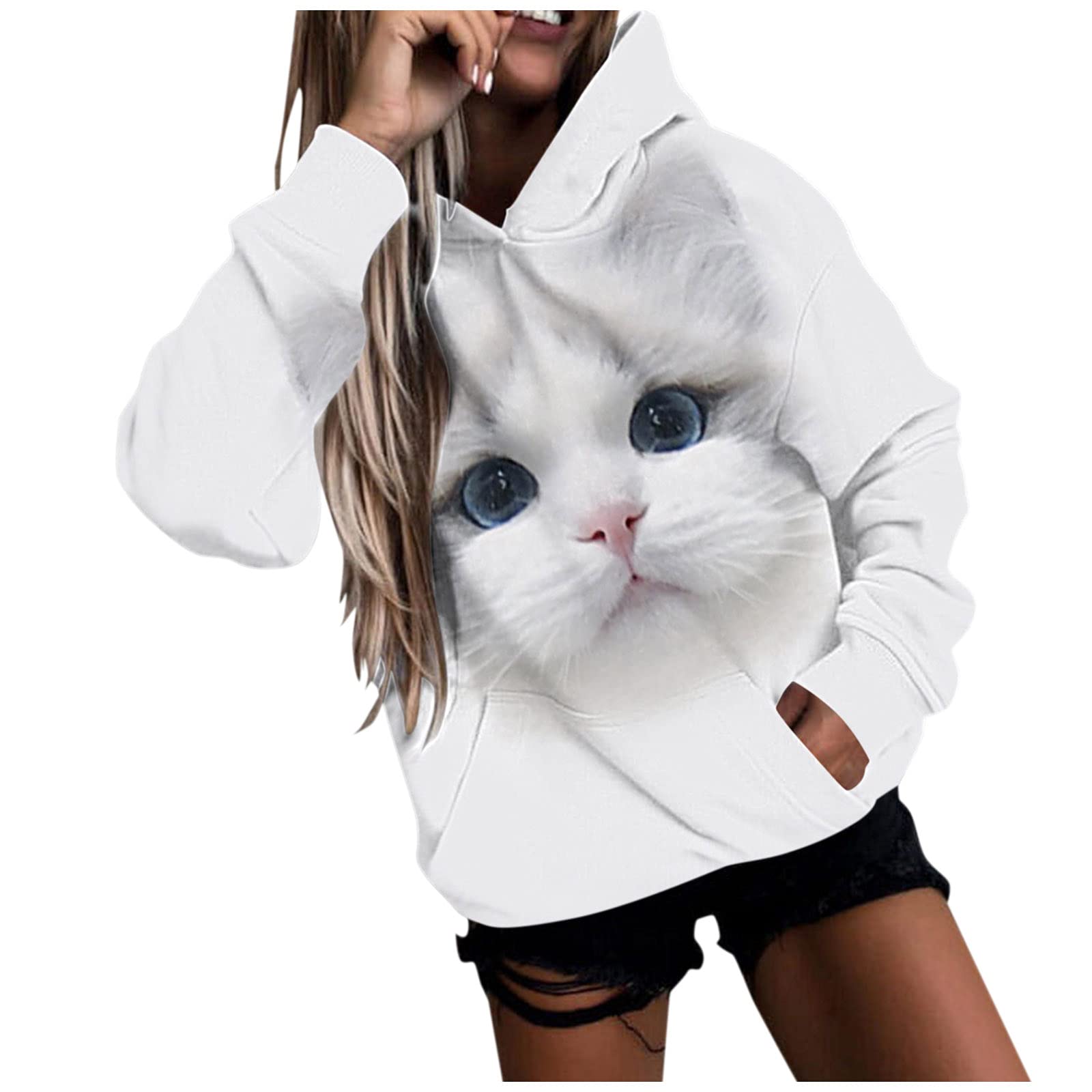 Women's Long Sleeve Casual Pullover Sweatshirt - Cute Cartoon Striped Blouse with Drawstring Hood for Workout & Lounge Wear | Perfect for Gym, Yoga, Running and Everyday Comfort