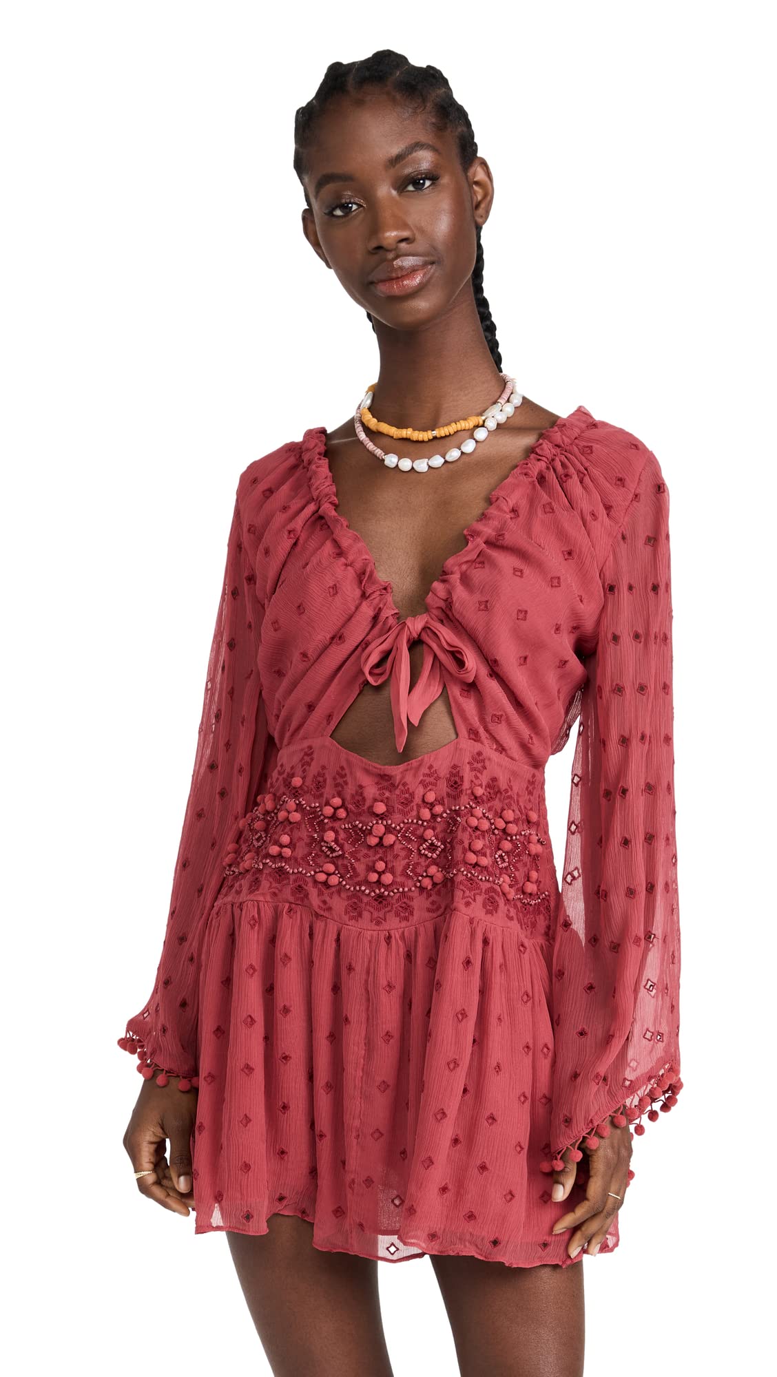 Free People Women's Della Sole Mini Dress - Flowy Boho Summer Dress with Lace Trim | Perfect for Beach Vacations, Music Festivals & Date Nights