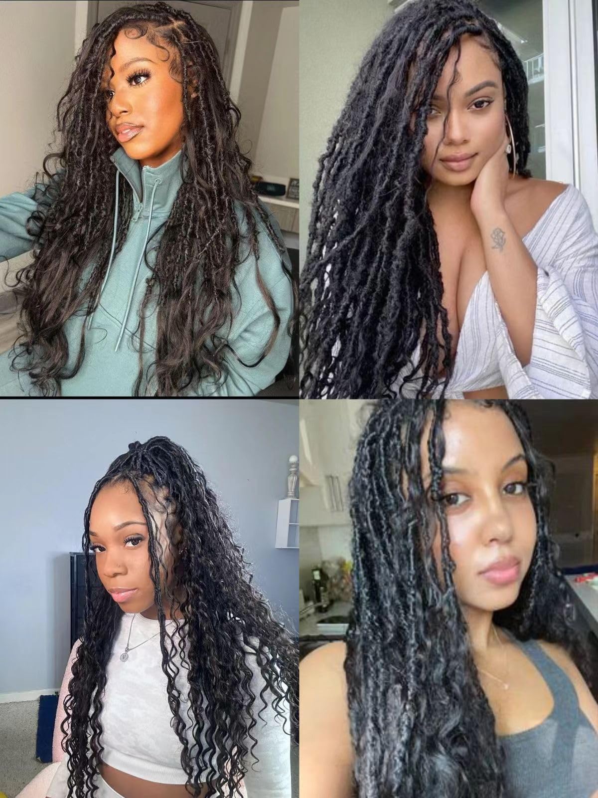 Pre-Looped Crochet Boho Faux Locs with Human Hair - 26 Inch Body Wave Curls & Curly Ends Box Braids - 2 Pack (48 Strands) for Protective Hairstyles & Boho Chic Looks