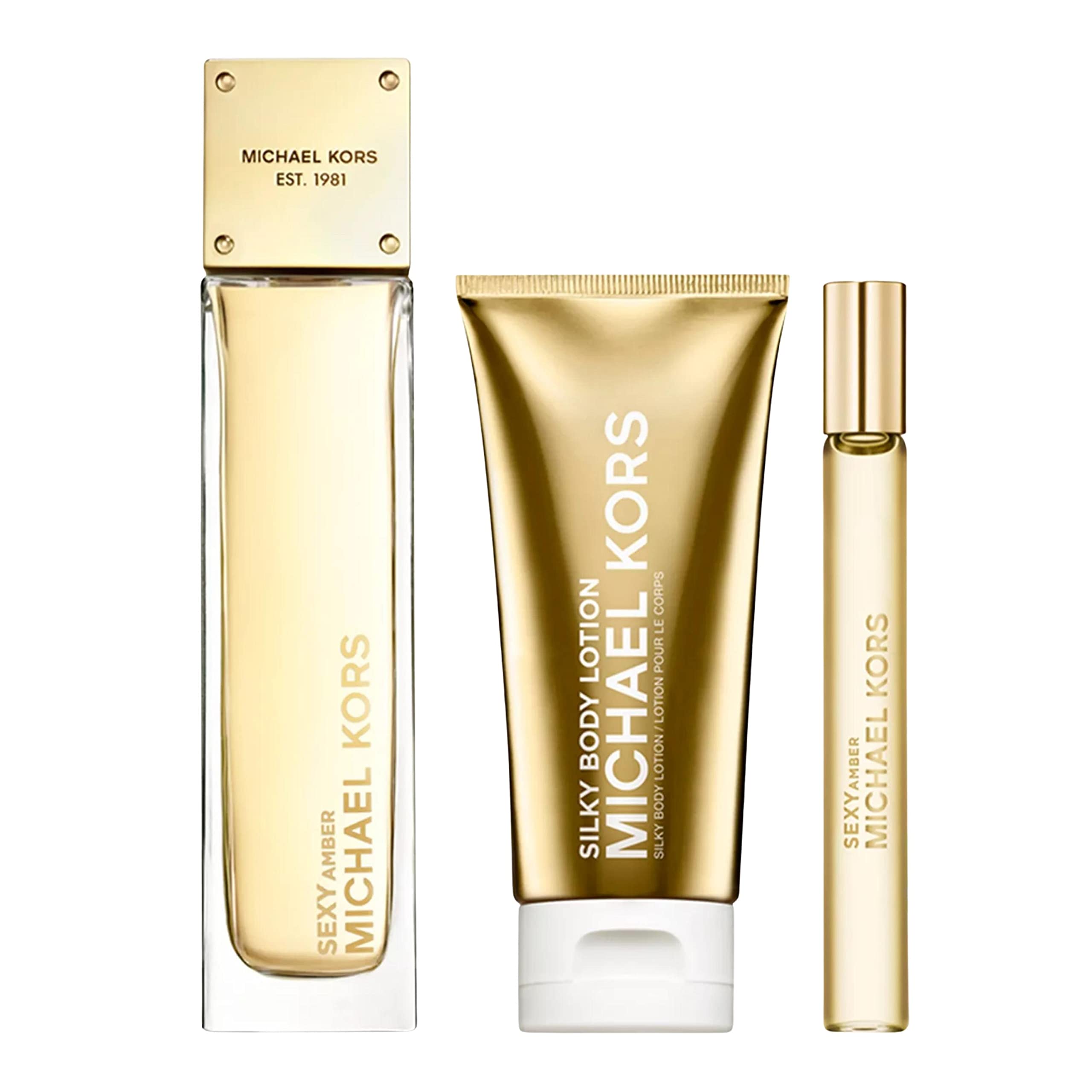 Michael Kors 3-Piece Sexy Amber Perfume Gift Set for Women - Eau de Parfum, Body Lotion & Shower Gel - Perfect for Date Night, Anniversary & Birthday Gifts