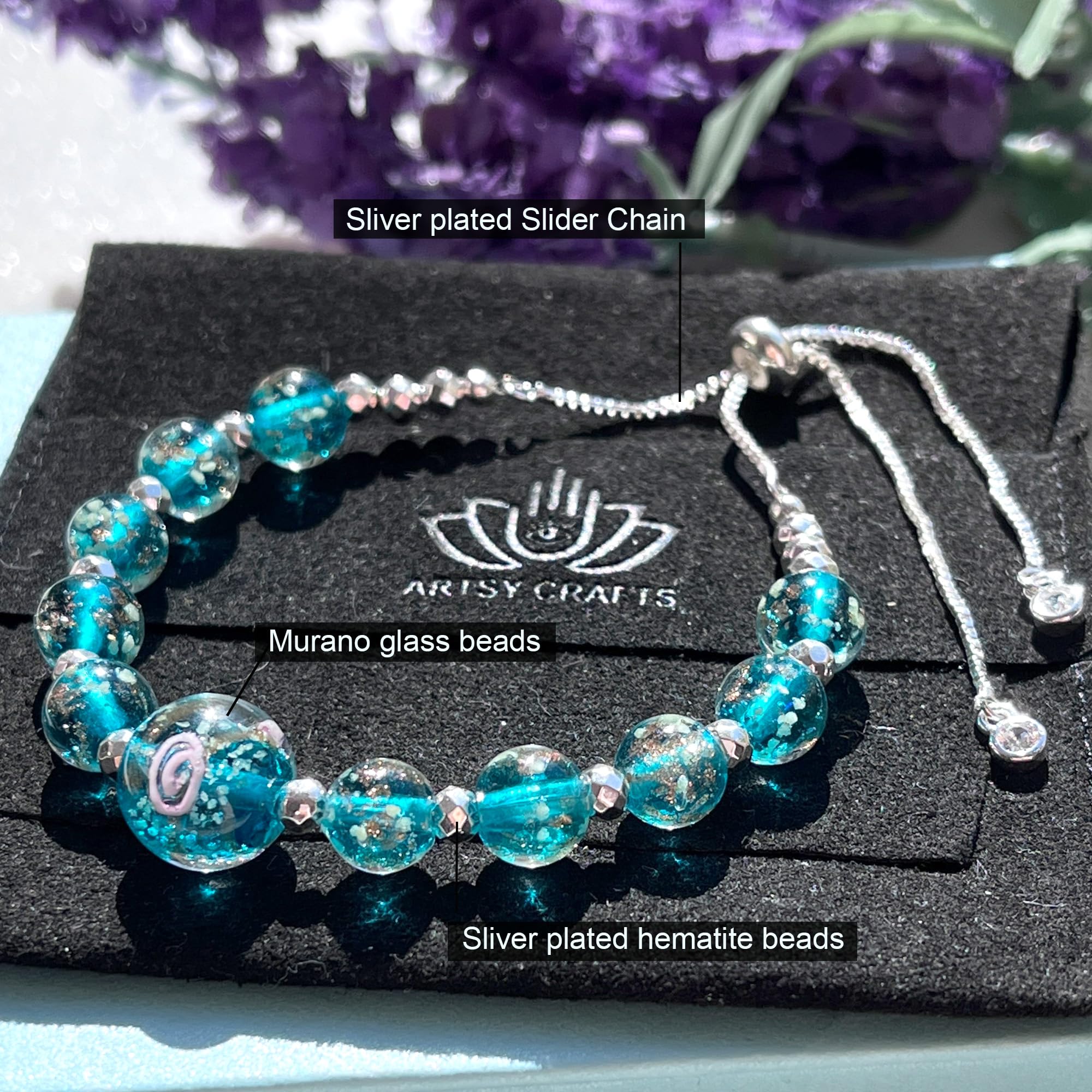 Glow in The Dark Firefly Beads Bracelet & Necklace Set - Murano Glass Beads Crystal Birthstone Jewelry with Adjustable Slider Chain | Handmade Luminous Glass Beads for Women, Girls | Perfect for Night Parties, Rave Events & Gift Giving
