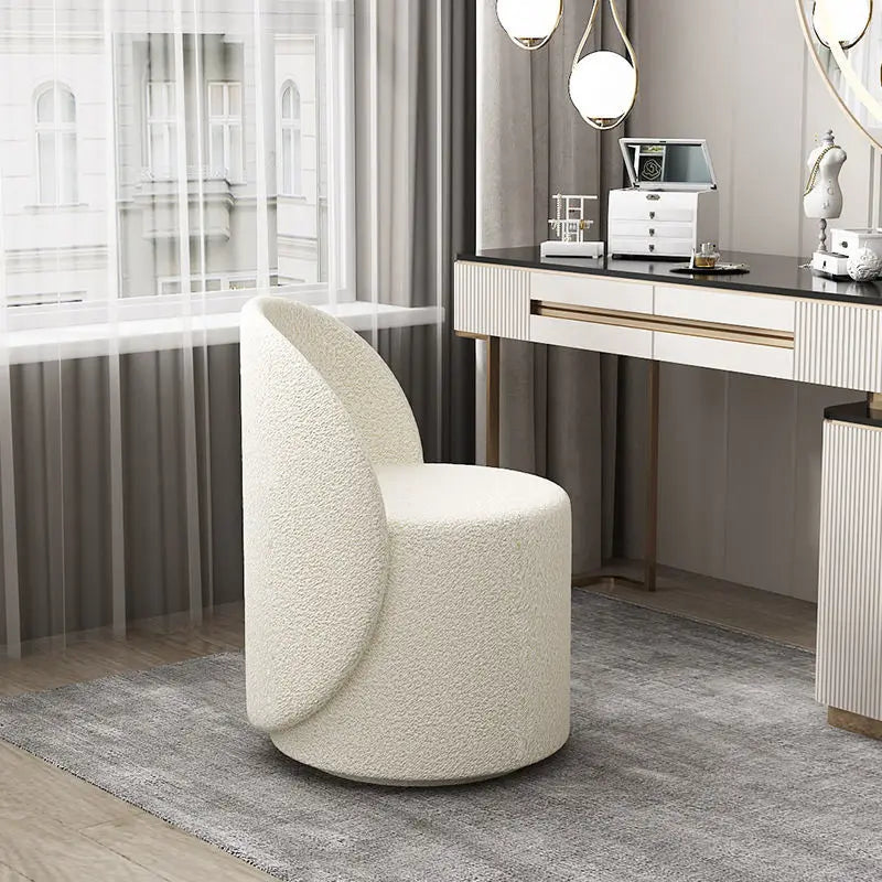 Premium 360° Rotating Lambswool Fabric Stool - Soft & Durable Home Office Chair for Living Room, Bedroom, or Workspace