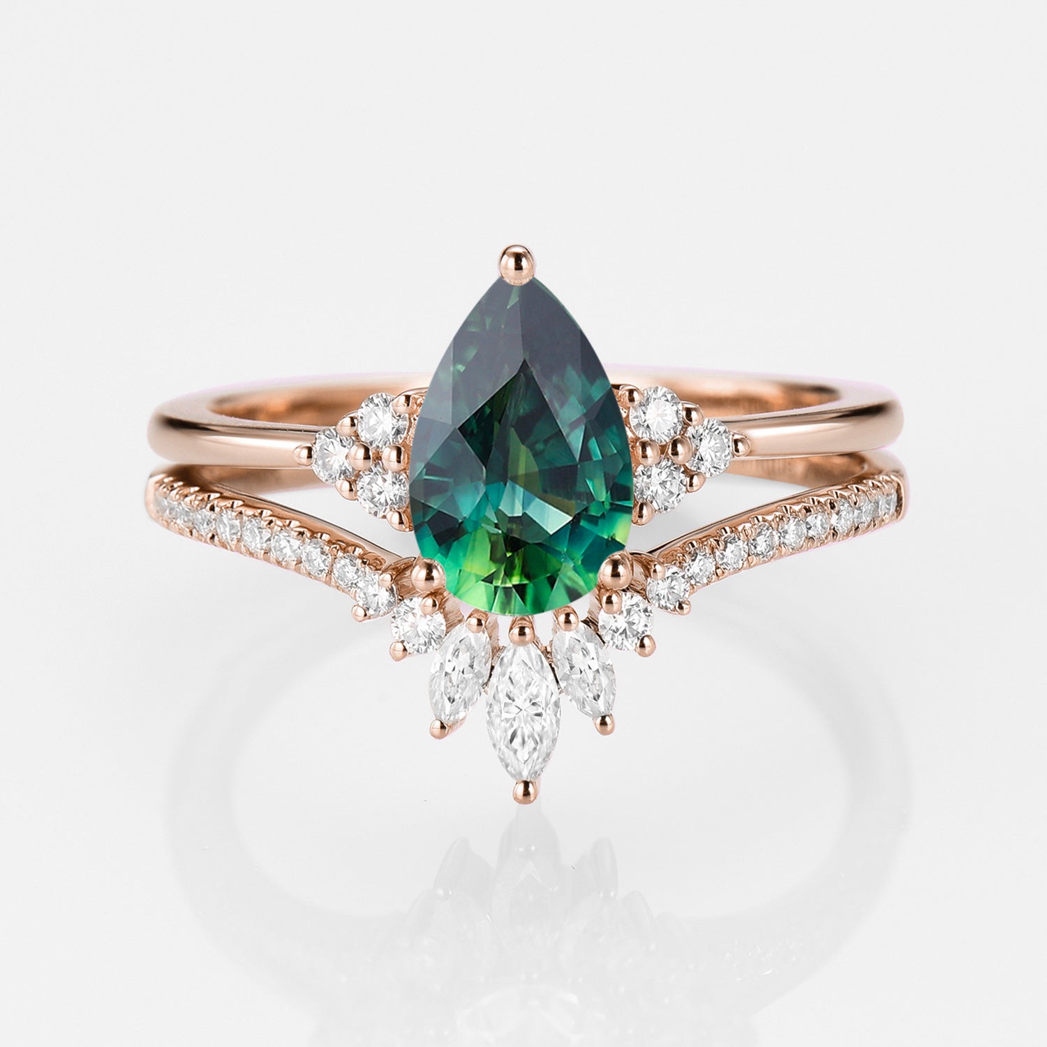 Classic Pear Green Sapphire Engagement Ring Set - 2 Piece Wedding Band for Women - Perfect for Proposals, Anniversaries & Bridal Jewelry