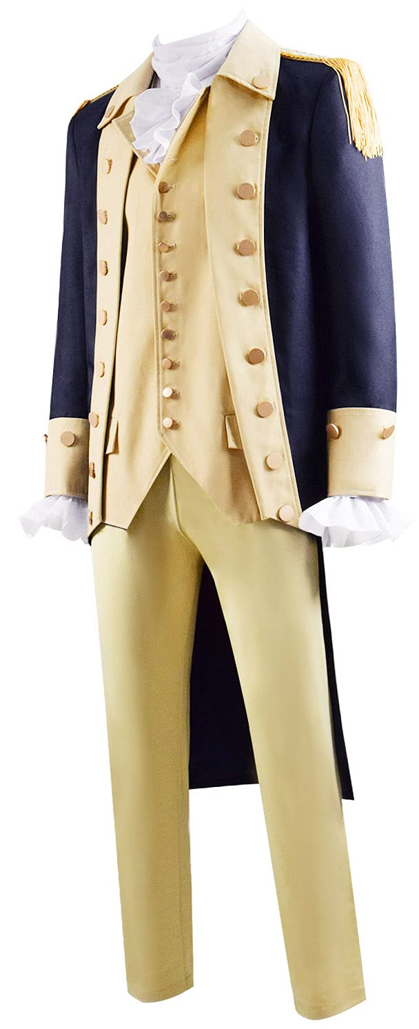 George Washington Costume for Men - Colonial Uniform Jacket, Shirt & Pants Set - Revolutionary War Outfit for Halloween, Historical Reenactment & Cosplay Events