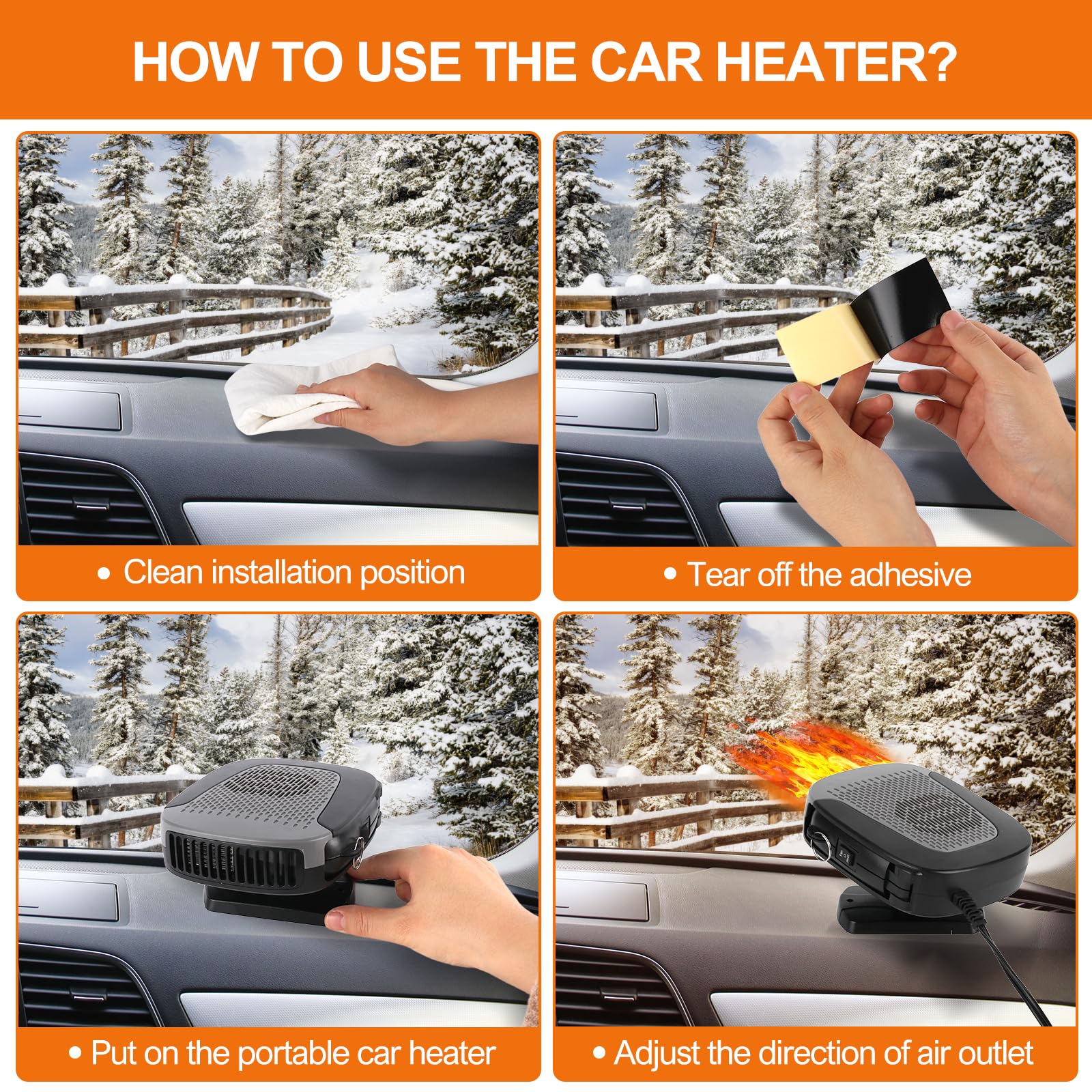 12V Portable Car Heater for Winter - Fast Heating Mini Space Heater with Cigarette Lighter Plug for Cars, Trucks, SUVs & RVs - Perfect for Defrosting & Staying Warm in Cold Weather