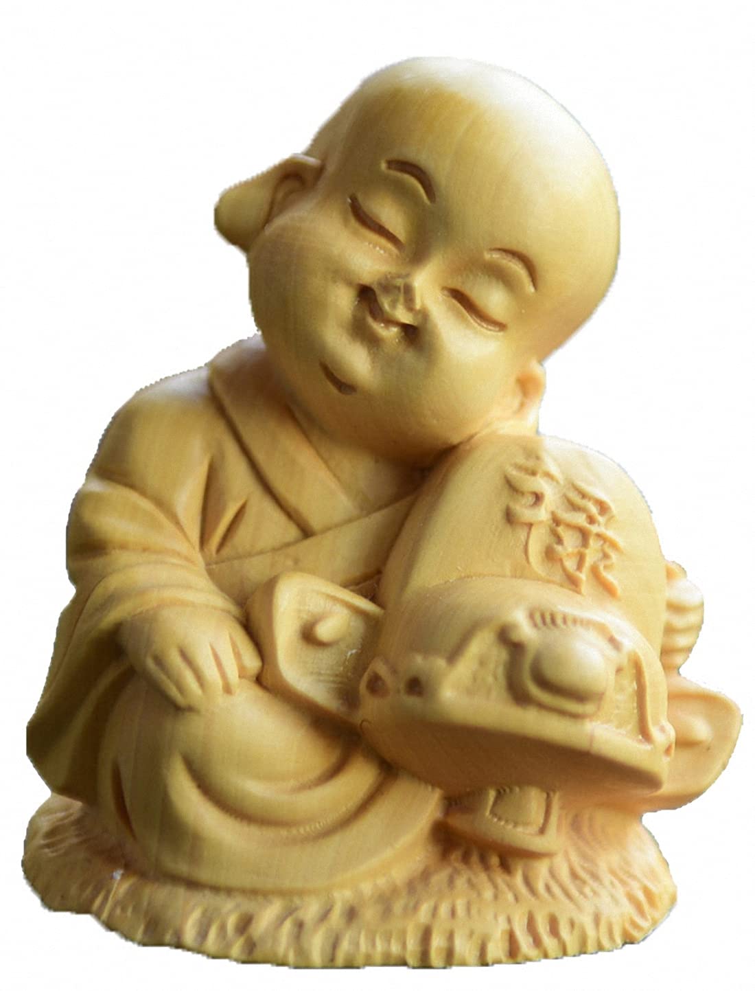 5PCS Natural Boxwood Hand Carved Chinese Fu Kid Statue Sets - Feng Shui Decor for Home, Office & Gift Giving